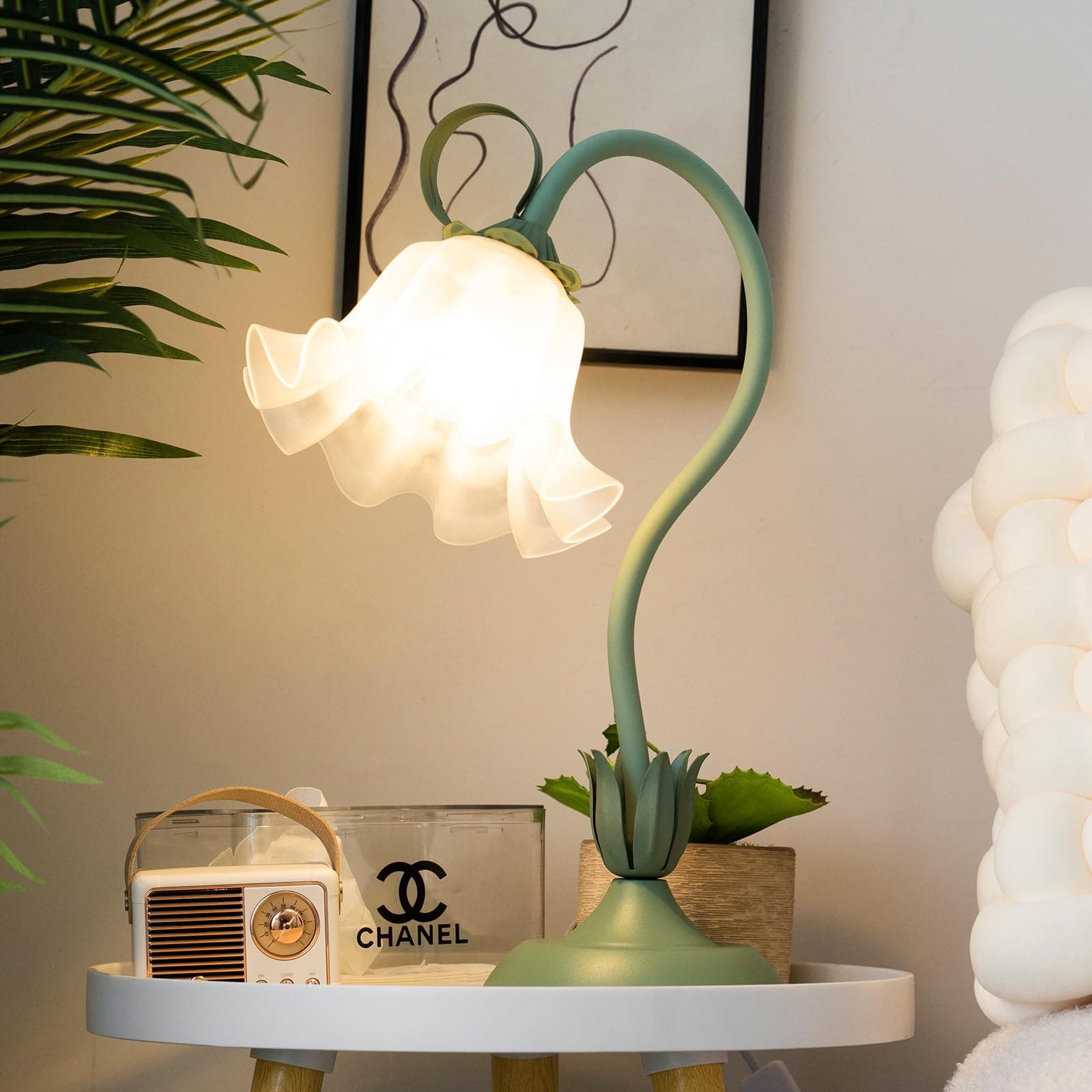 lampara mesa flor, lampara verde noche