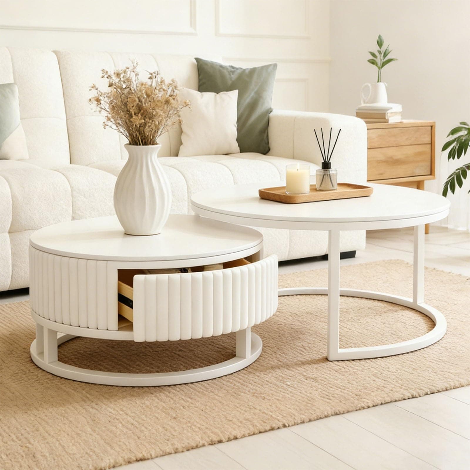 mesas de centro redondas blancas, mesas auxiliares modernas