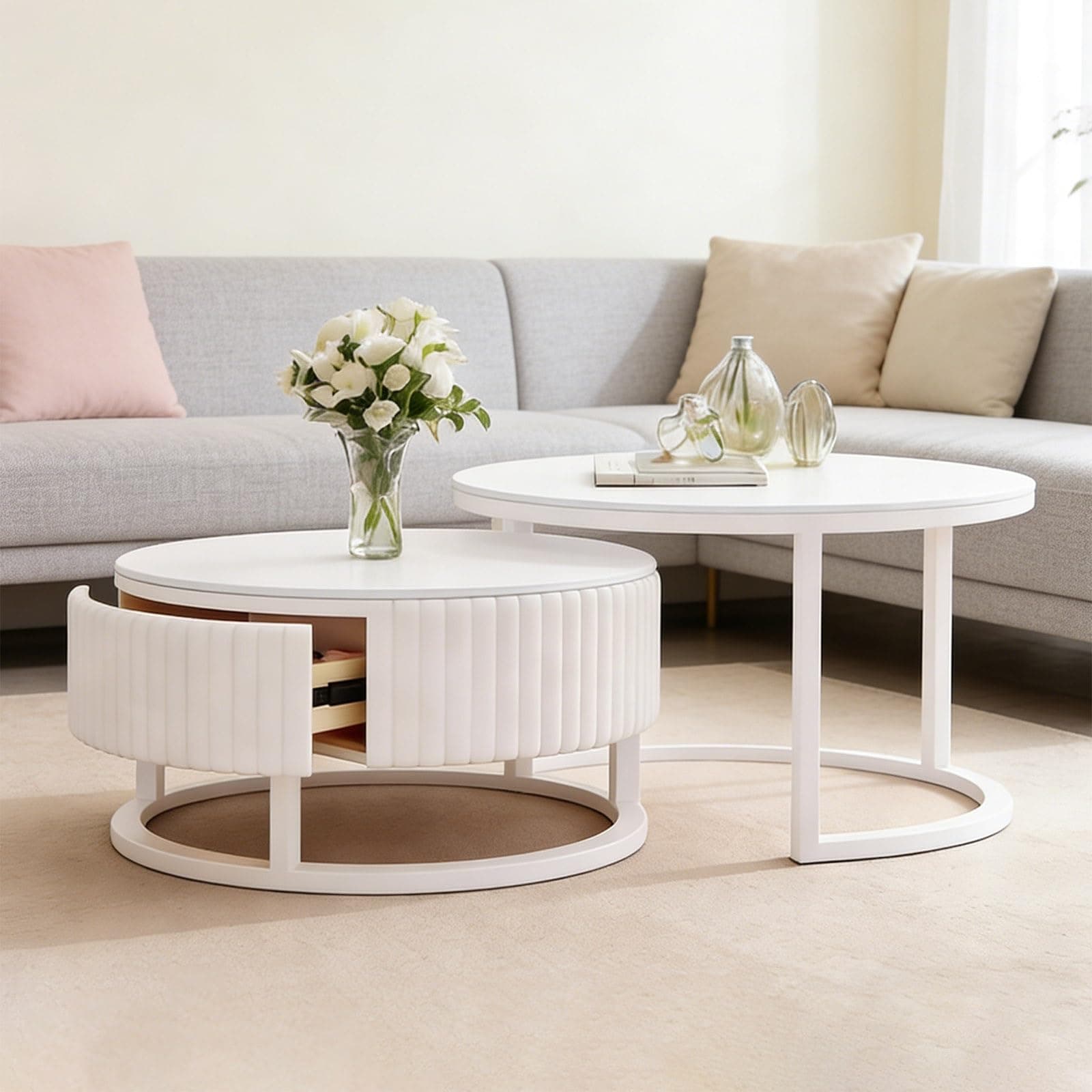 Juego de mesas de centro redondas blancas