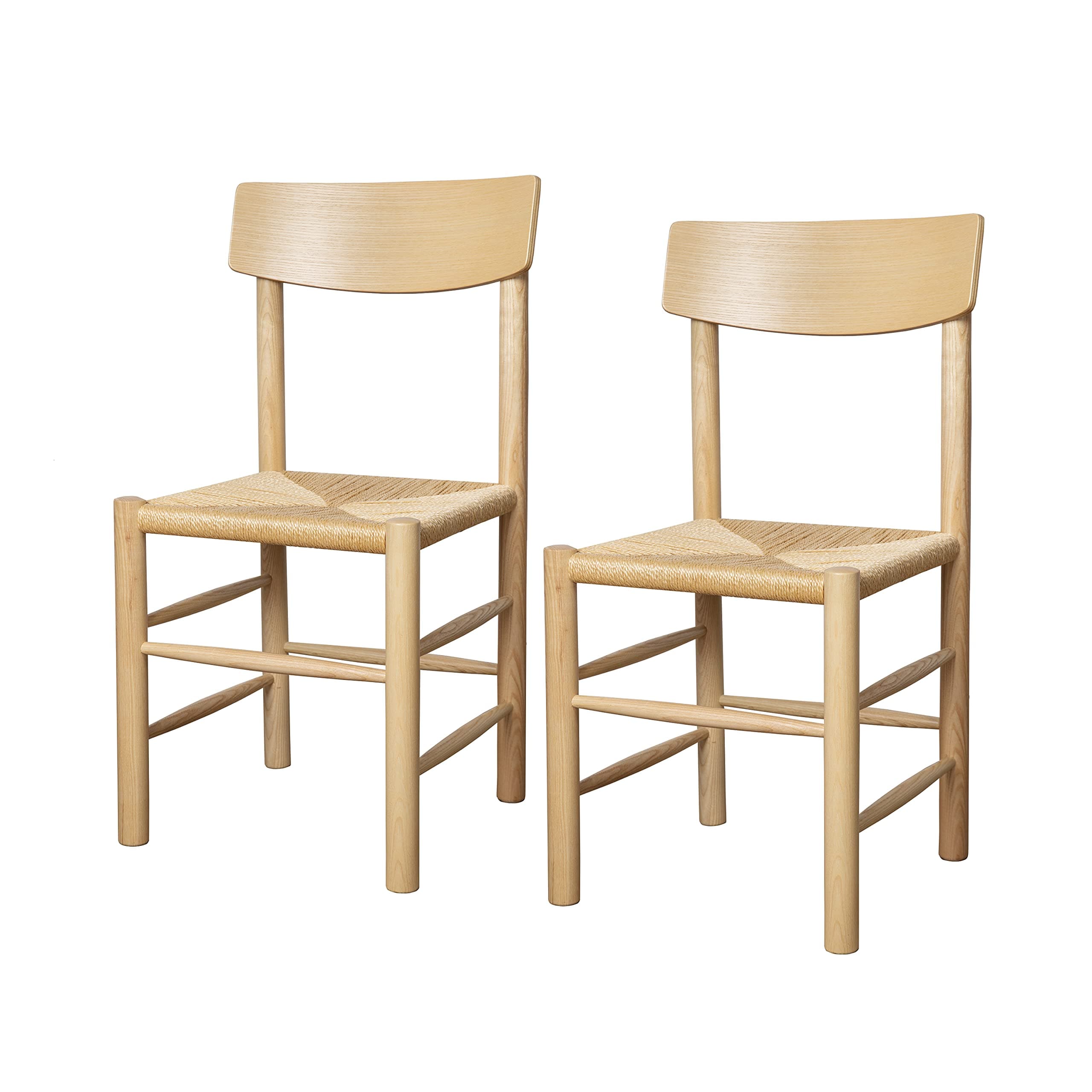 Silla de comedor de madera clara con asiento de cuerda