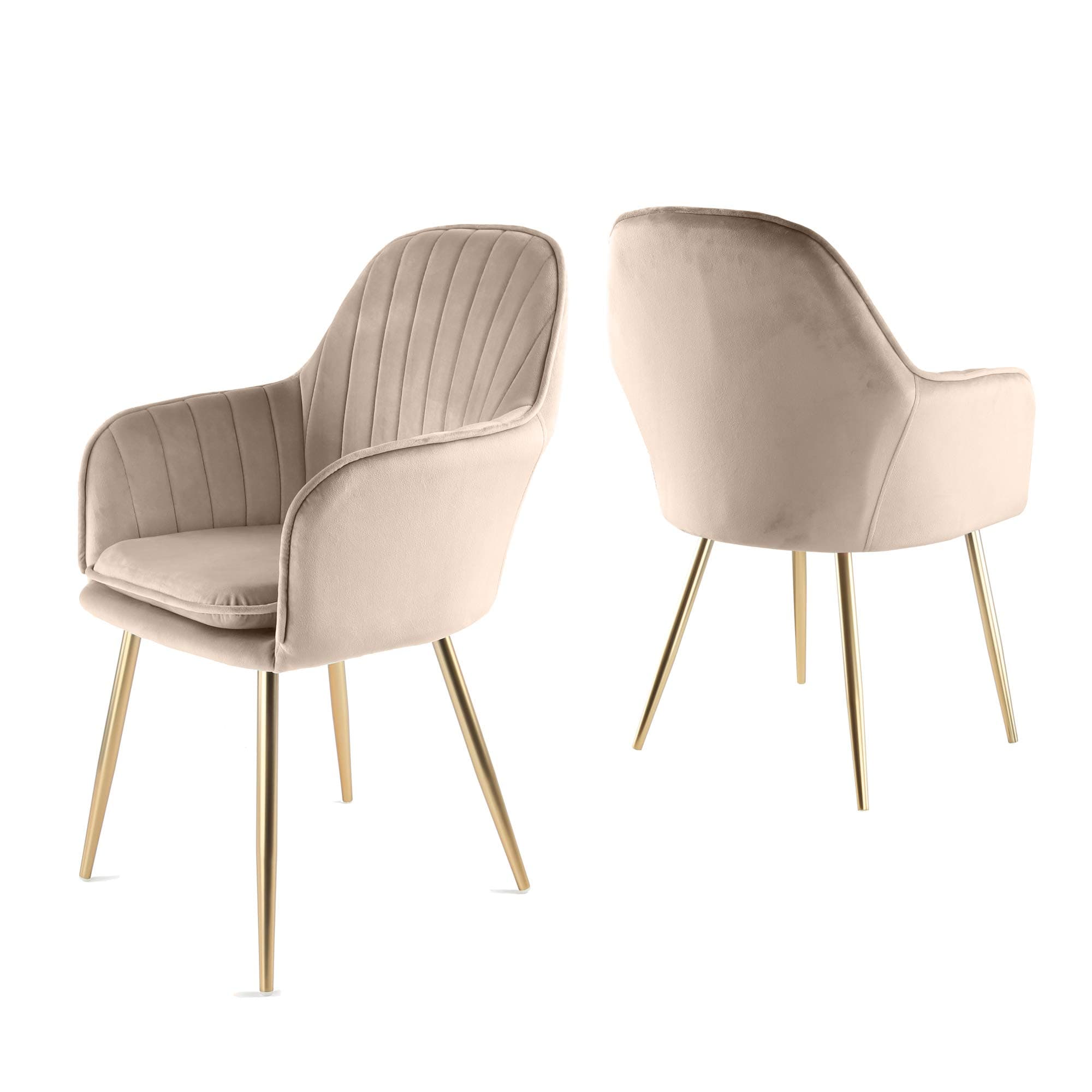 Sillón de terciopelo beige con patas doradas