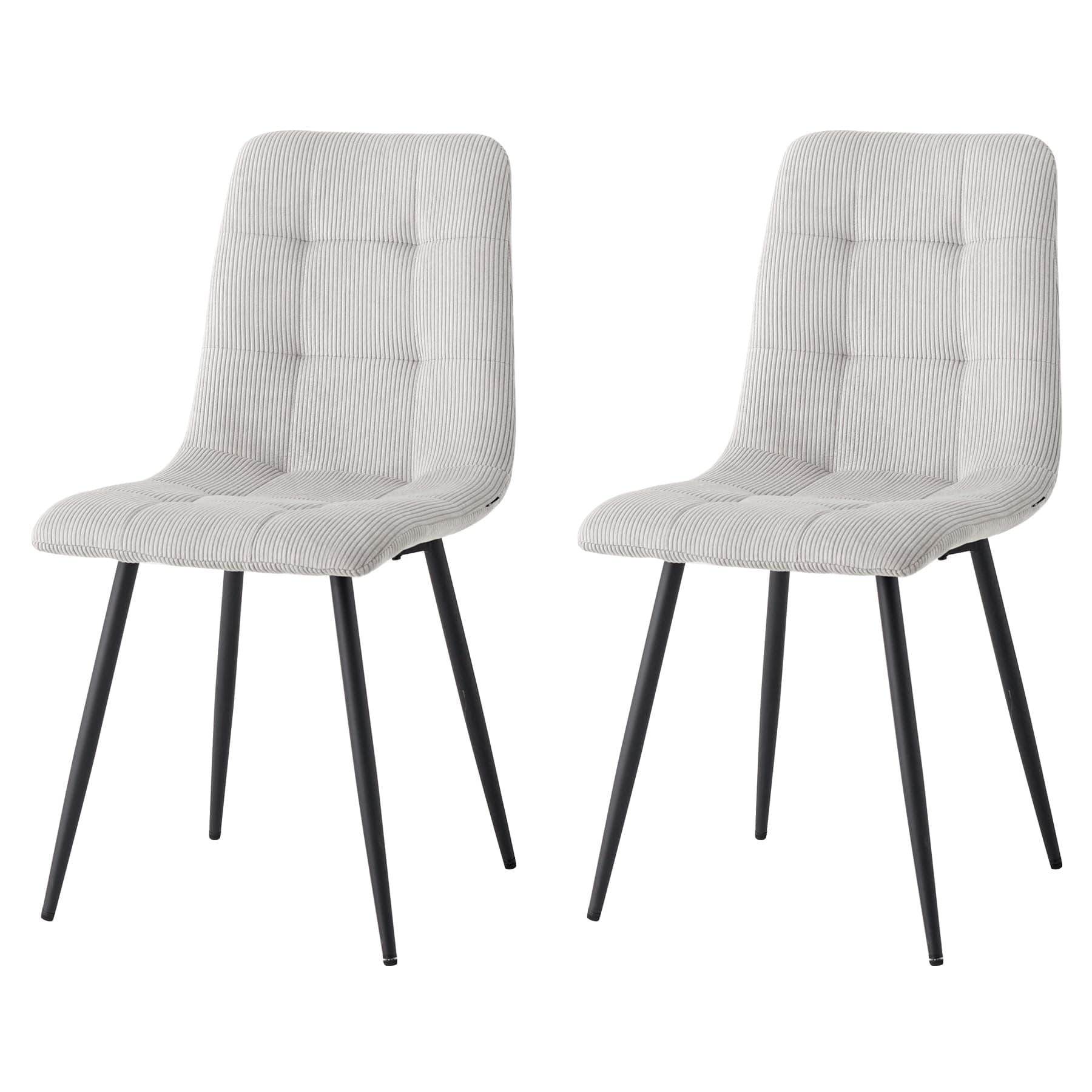 Silla de Comedor Tapizada en Tela Gris con Patas de Metal Negras