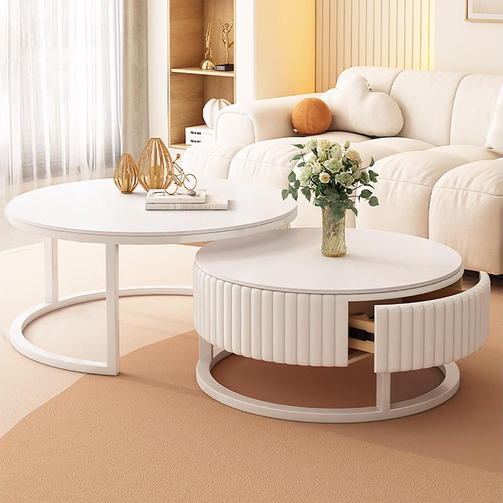 Juego de mesas de centro redondas blancas modernas