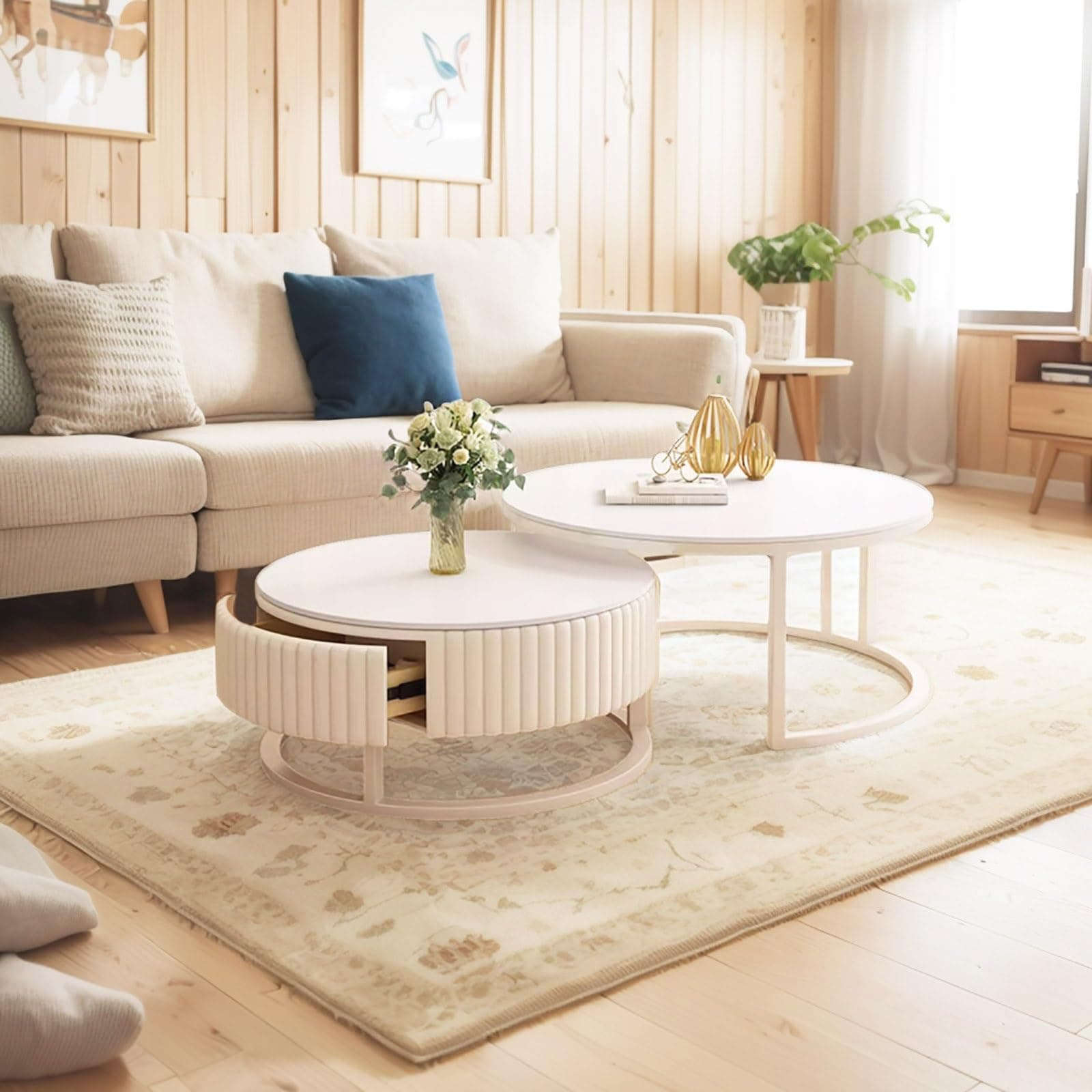 Juego de mesas de centro redondas blancas