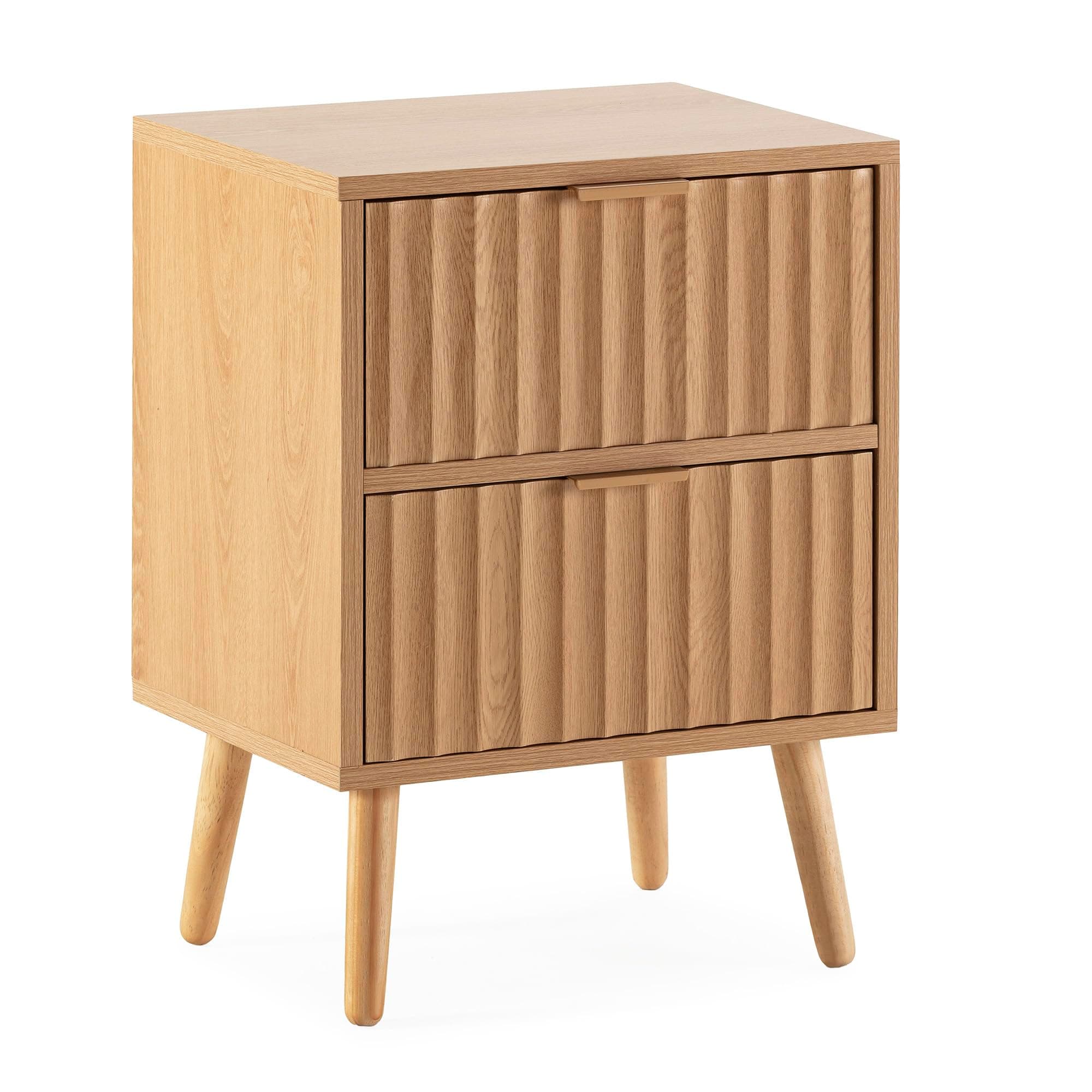 Mesita de noche de madera clara con cajones ondulados