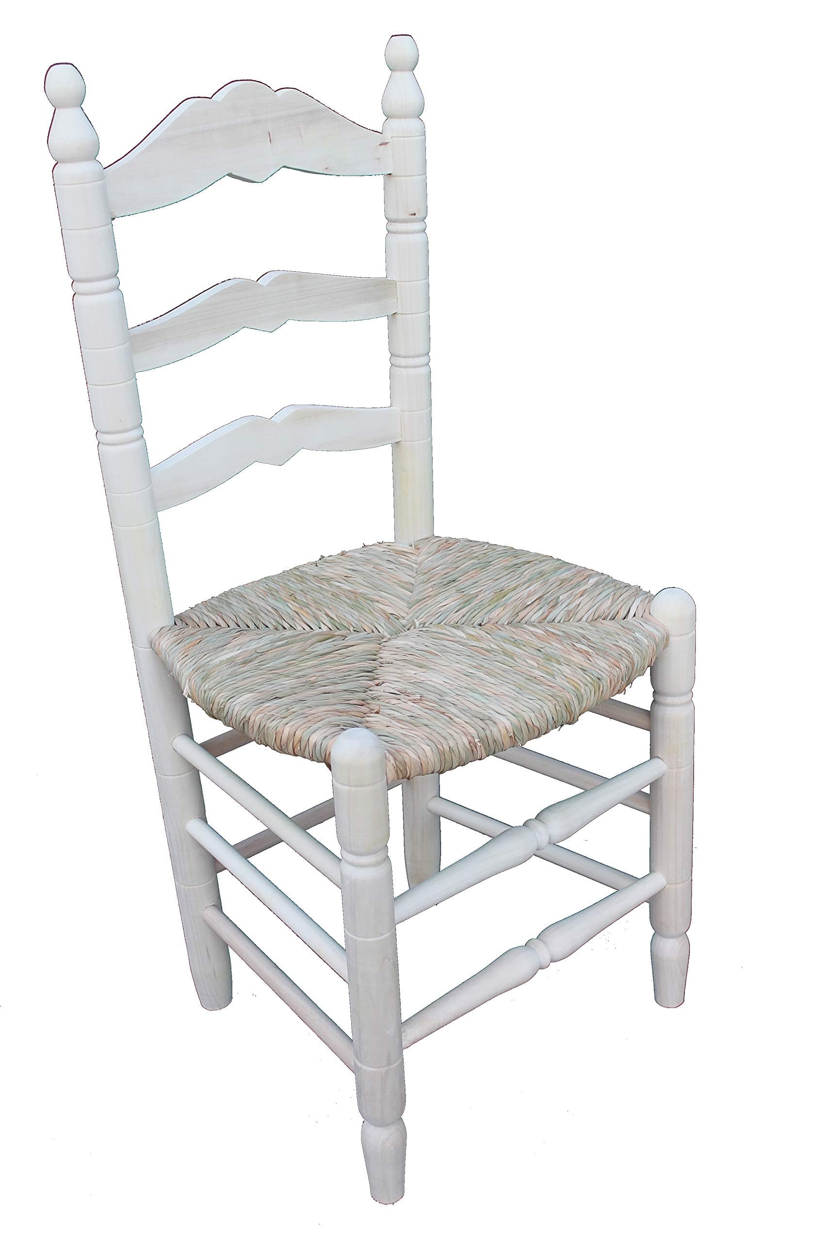 Silla de comedor rústica blanca con asiento de enea
