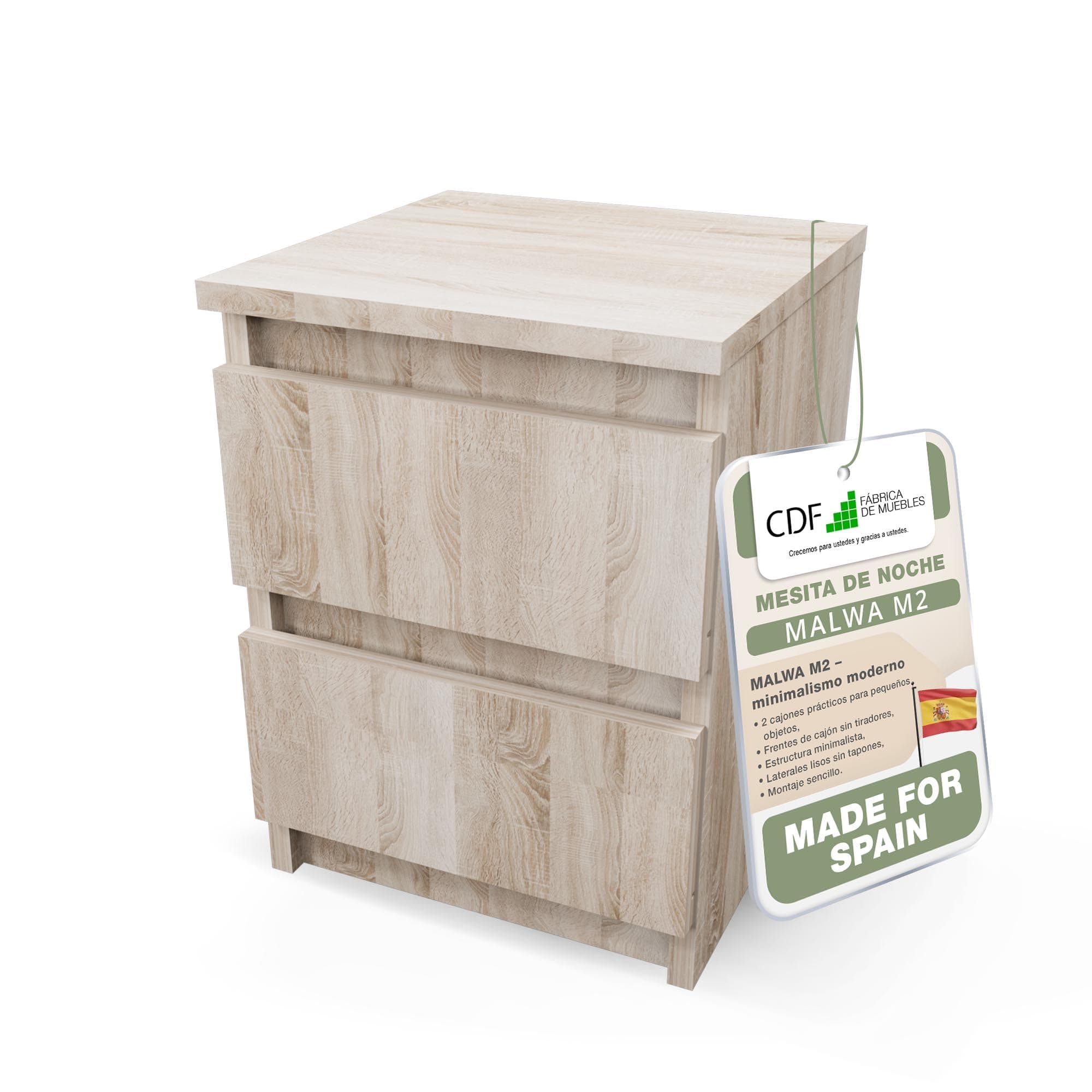 Mesita de noche con 2 cajones color madera clara