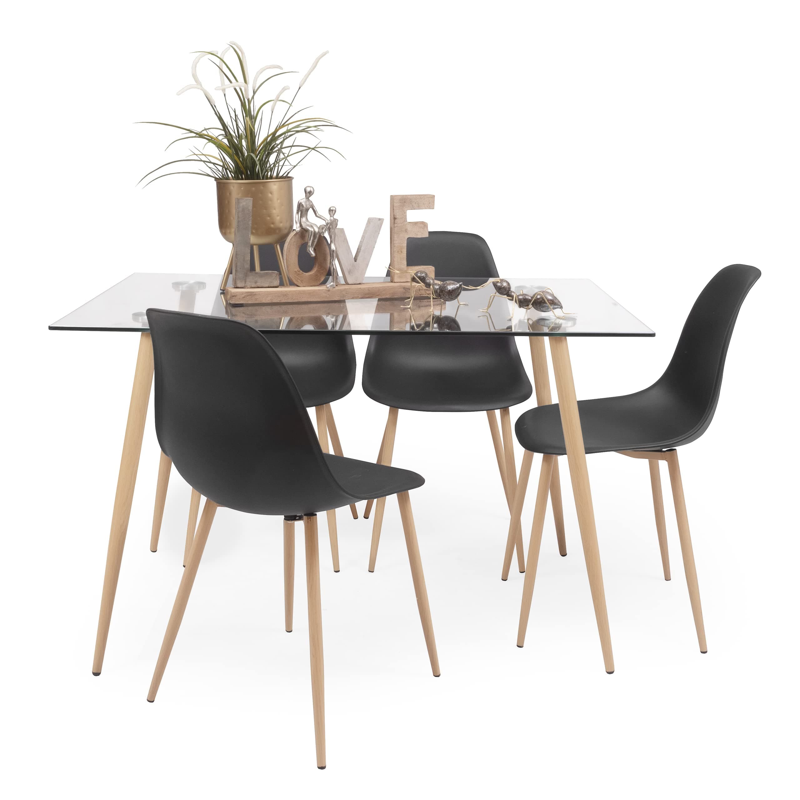 Conjunto de mesa de comedor rectangular con sillas negras
