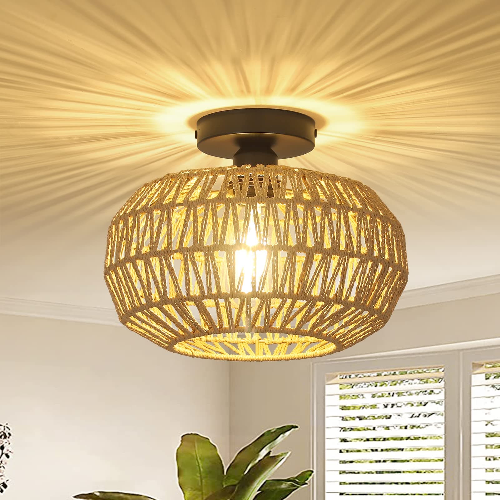 Lámpara de techo de ratán natural