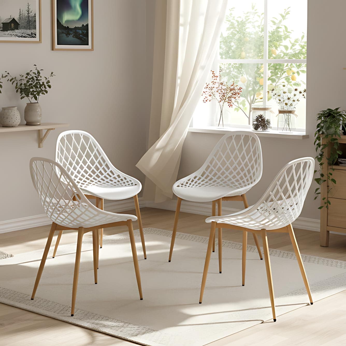 Silla de comedor blanca con patas de madera clara