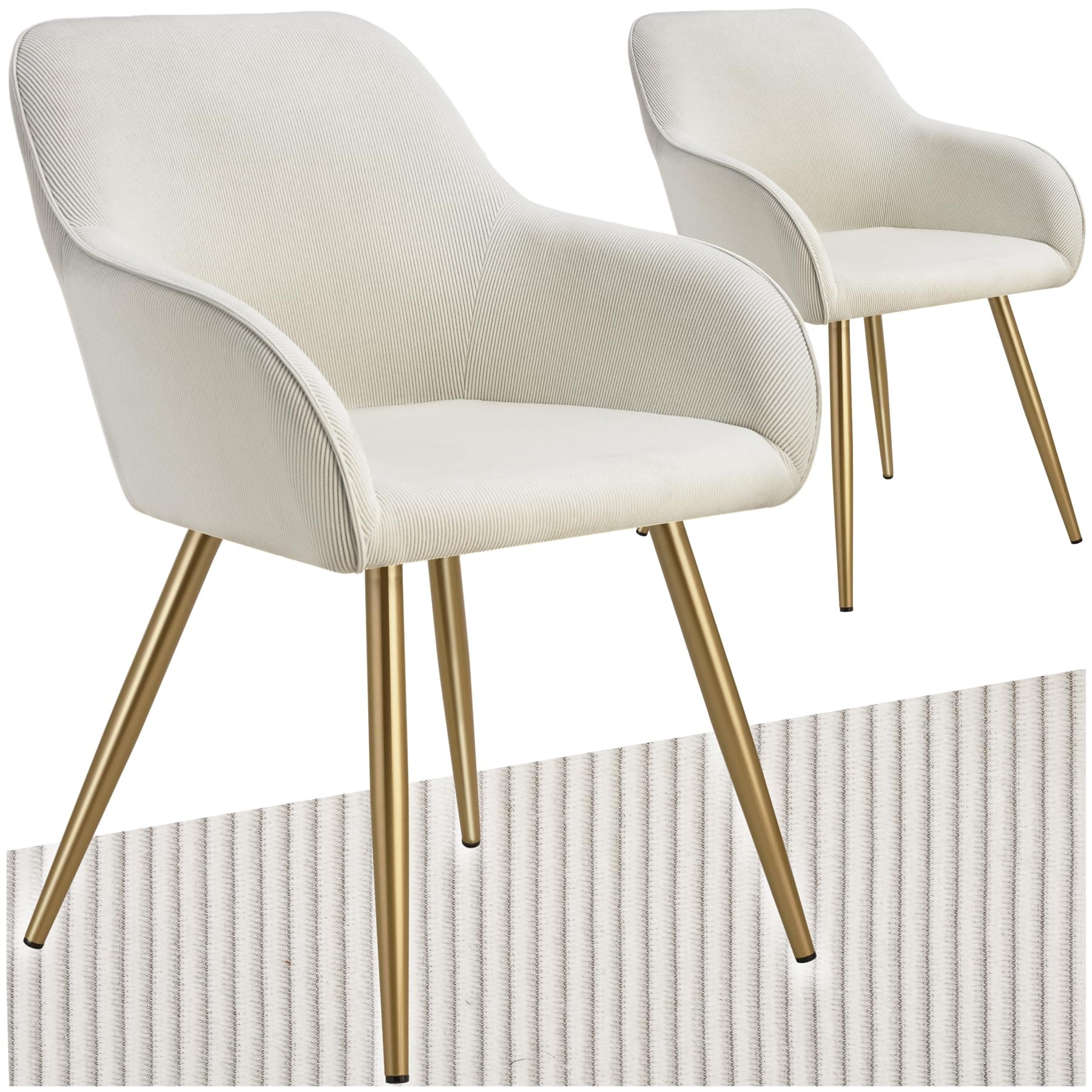 Silla de Comedor Tapizada Beige con Patas Doradas