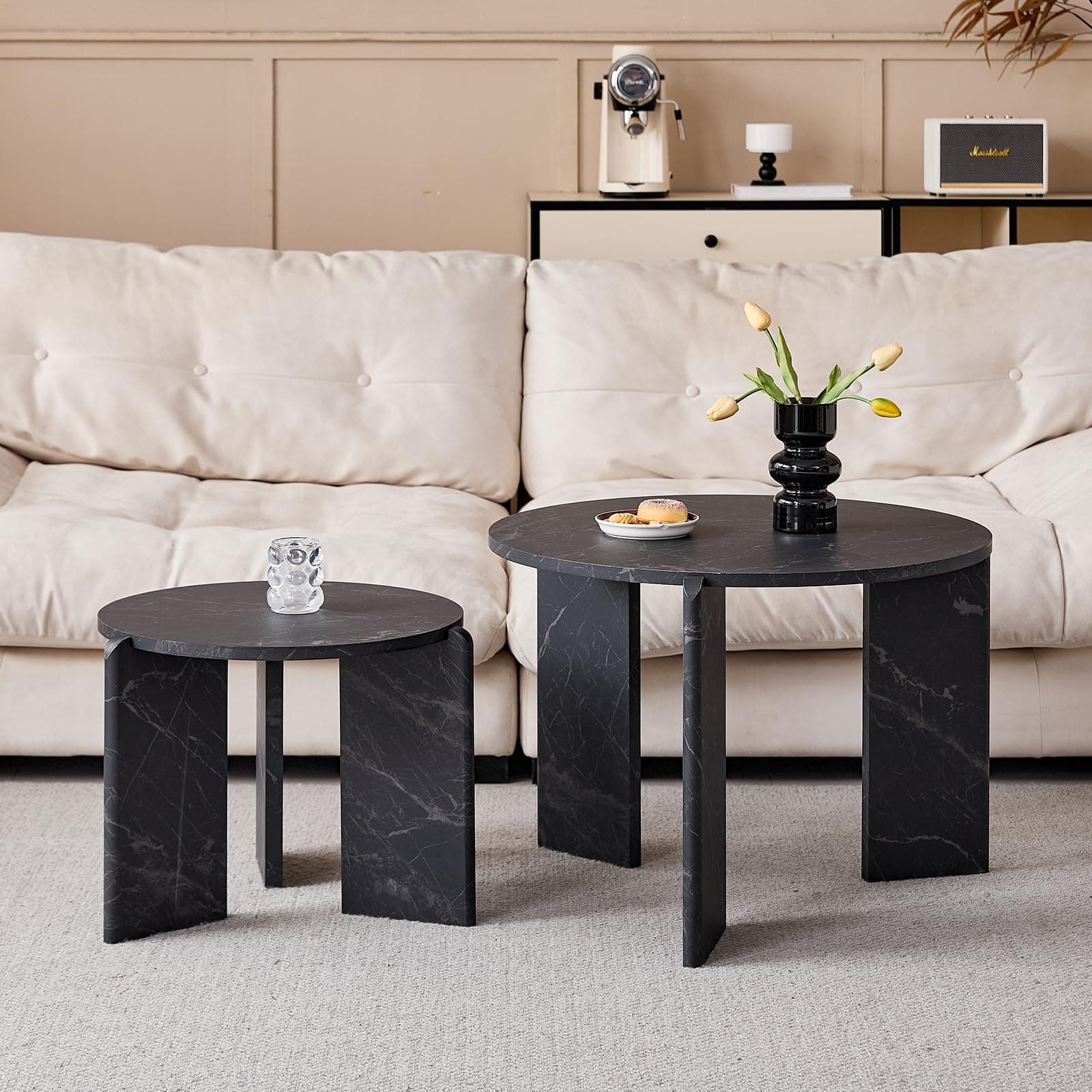 Juego de mesas de centro redondas de mármol negro