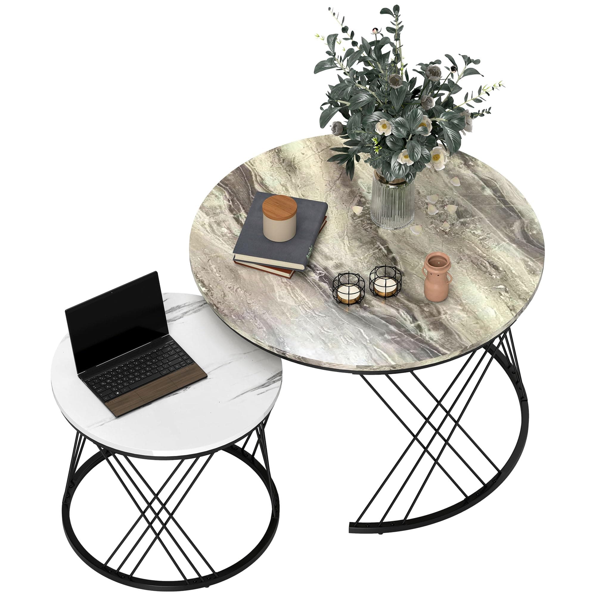 Juego de mesas de centro redondas con tapas de mármol