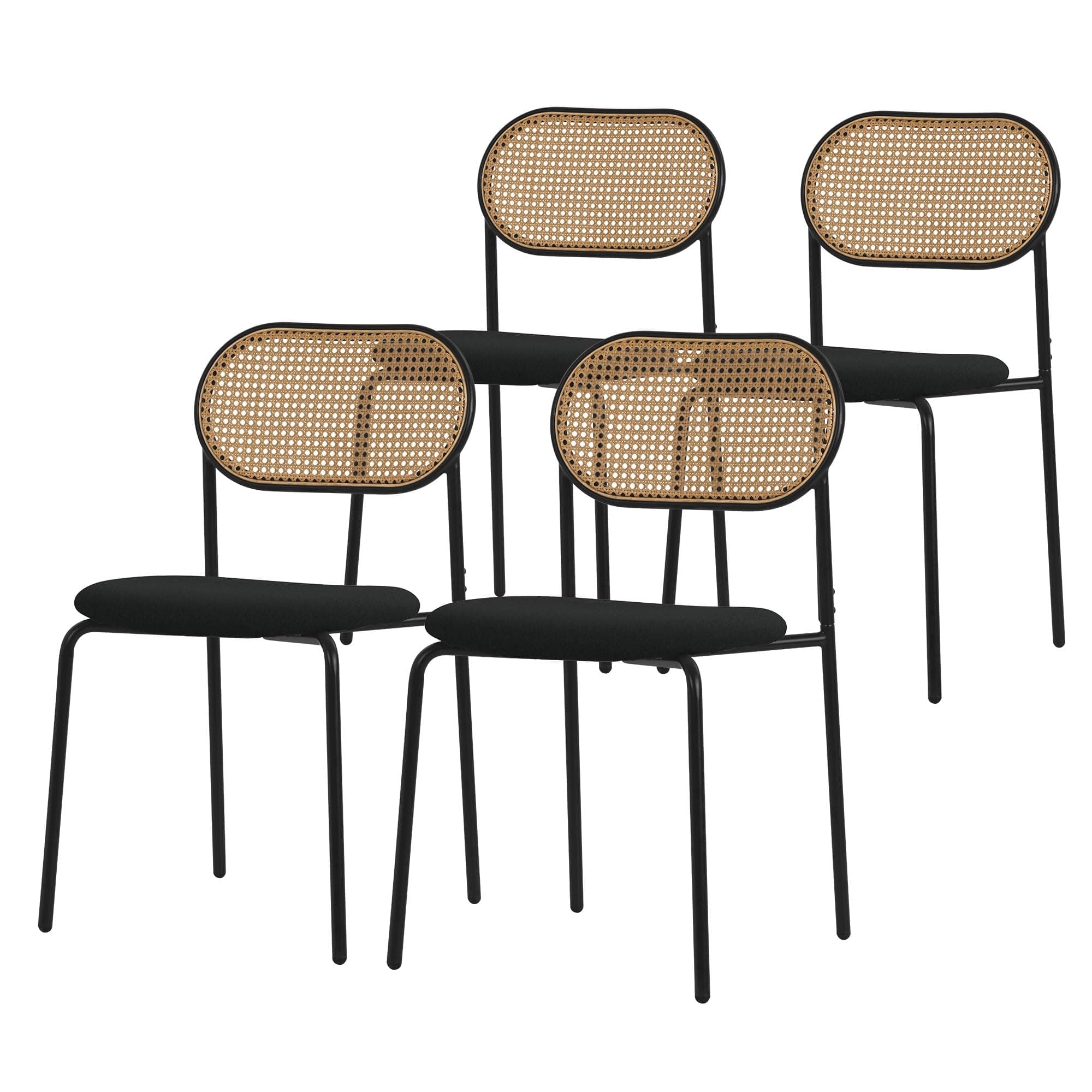Silla de Comedor con Respaldo de Ratan y Asiento Negro