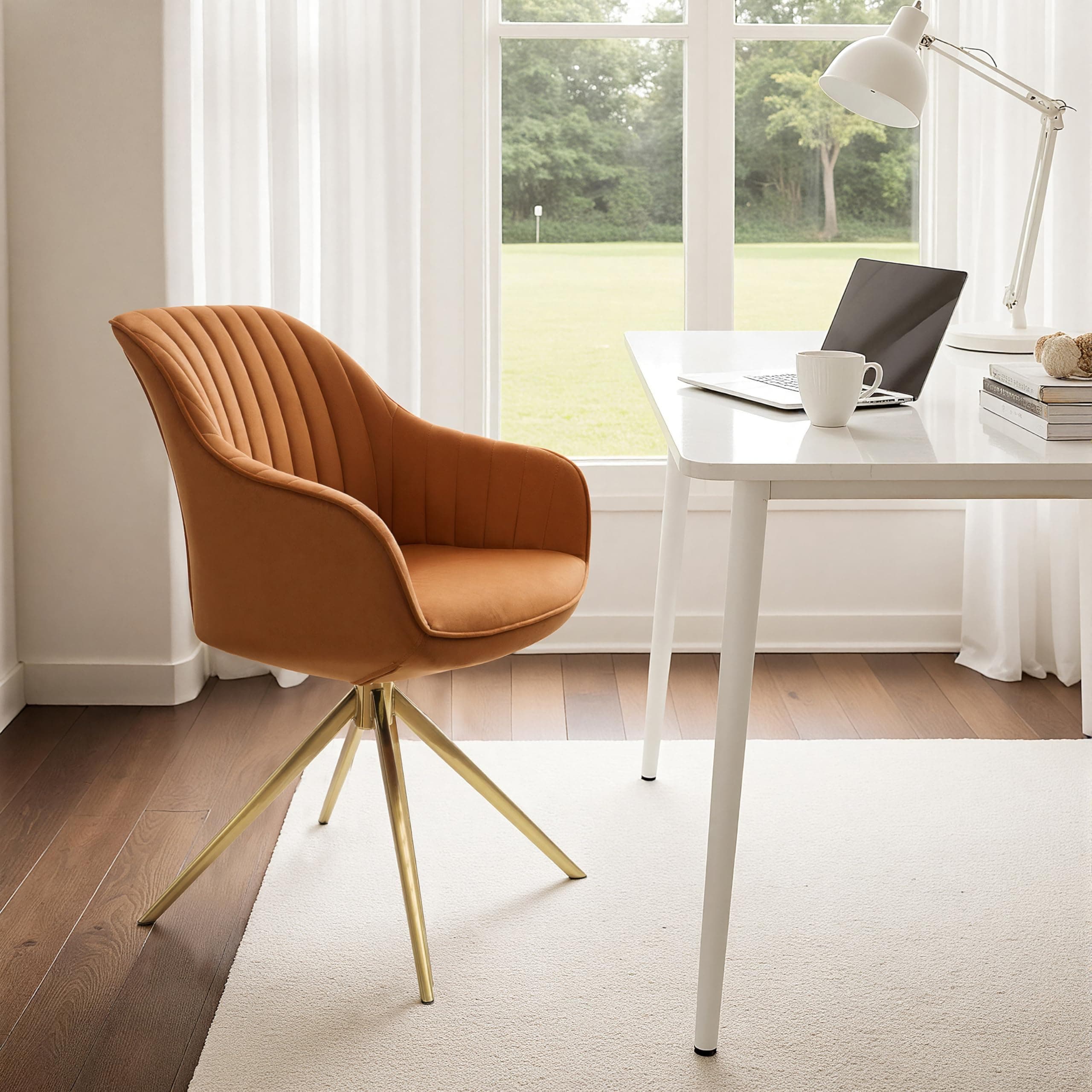 Silla de escritorio tapizada en terciopelo naranja