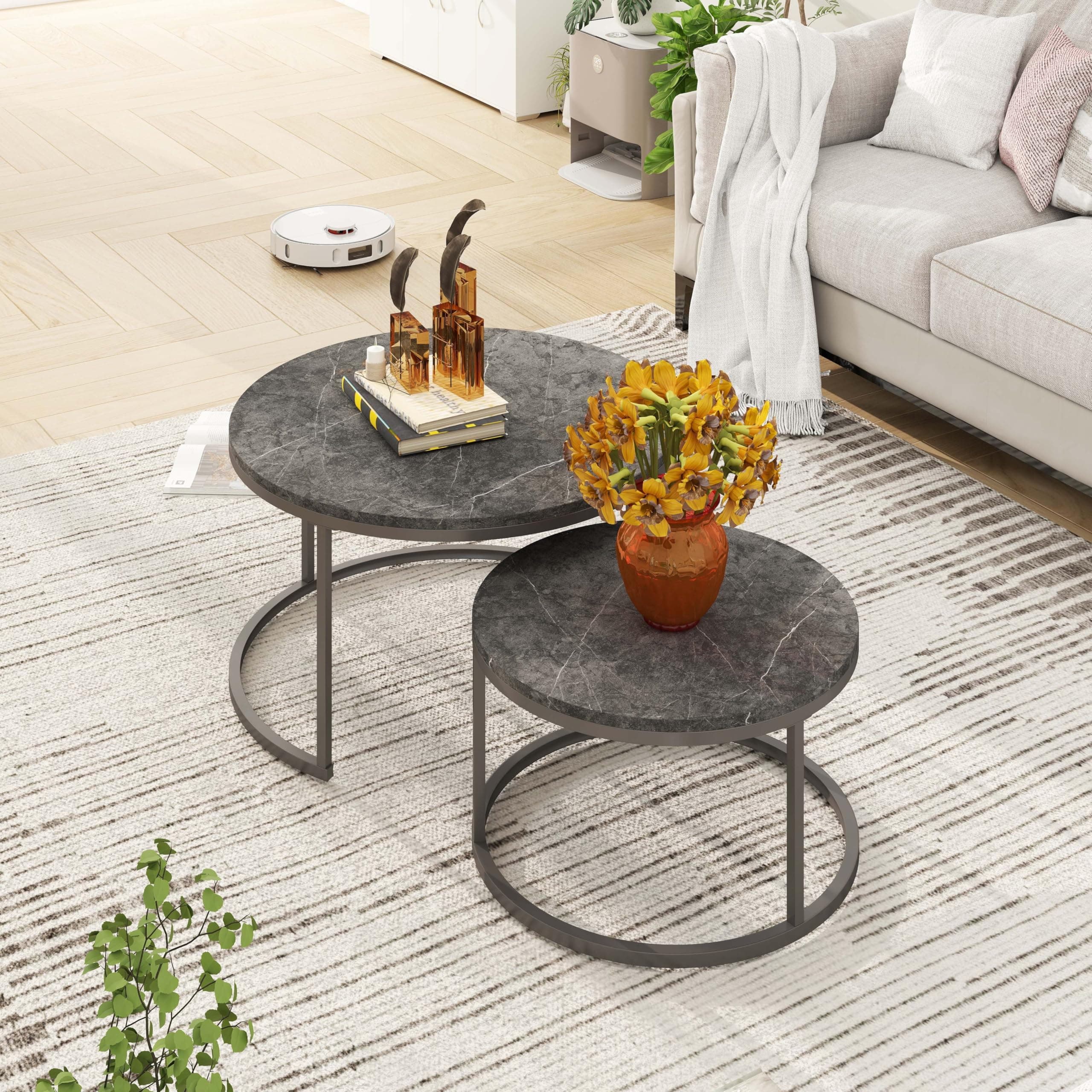 Juego de mesas de centro redondas grises estilo moderno