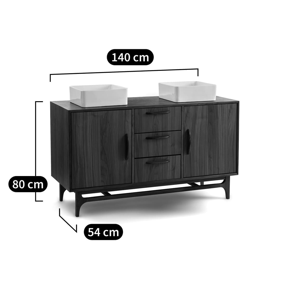 Mueble de baño con lavabos de madera oscura