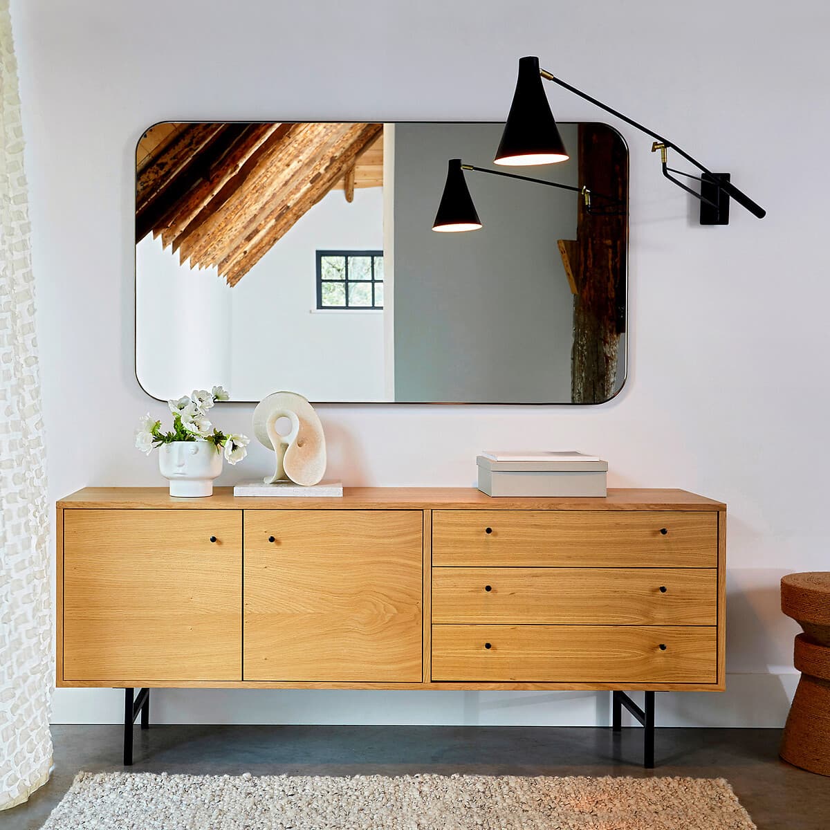 aparador madera clara nordico, mueble auxiliar salon moderno