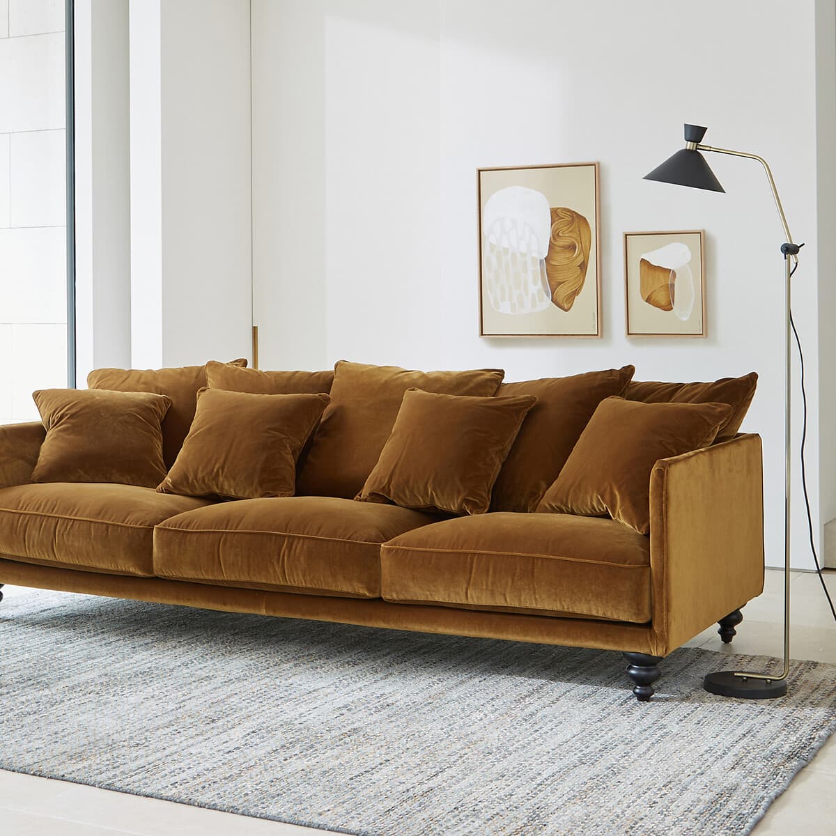 sofá marrón terciopelo, sofá 3 plazas moderno