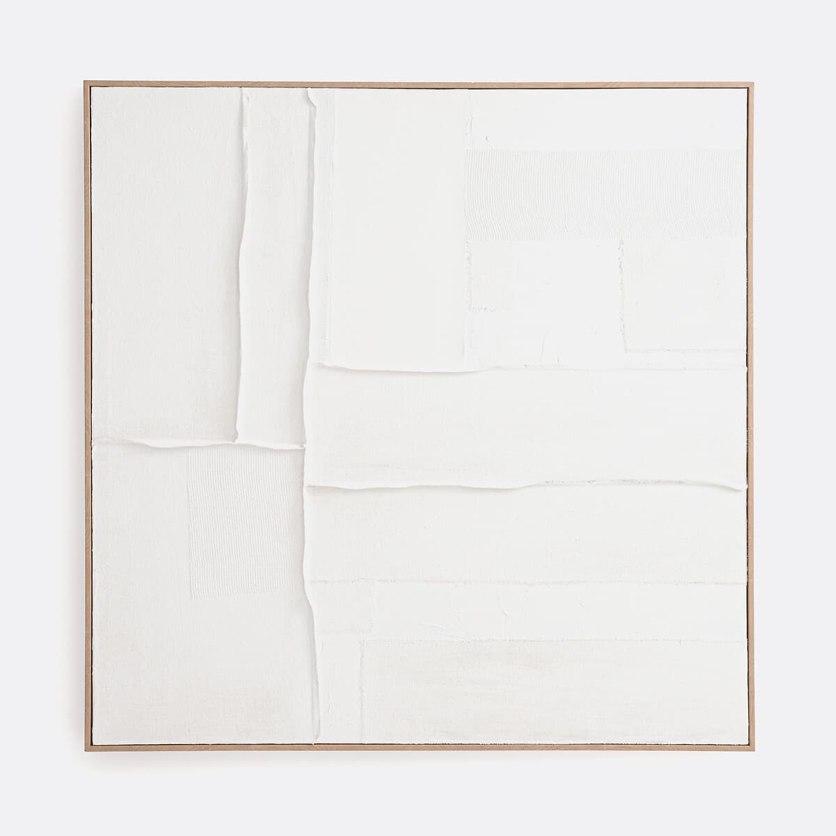 Cuadro abstracto blanco con marco de madera