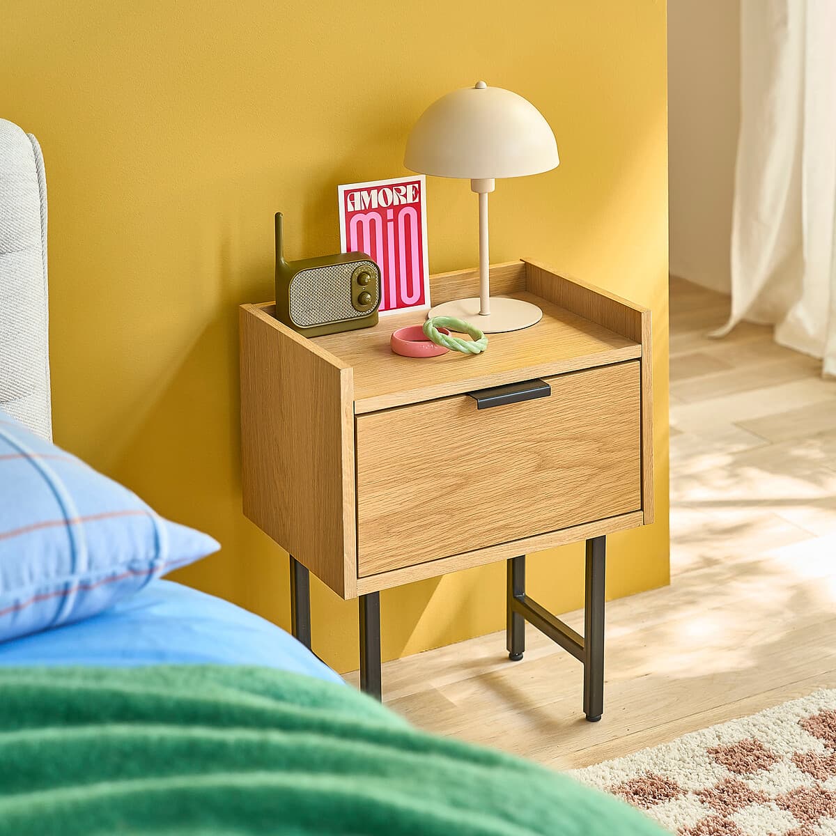 mesita noche cajon madera clara, mesita noche estilo nordico