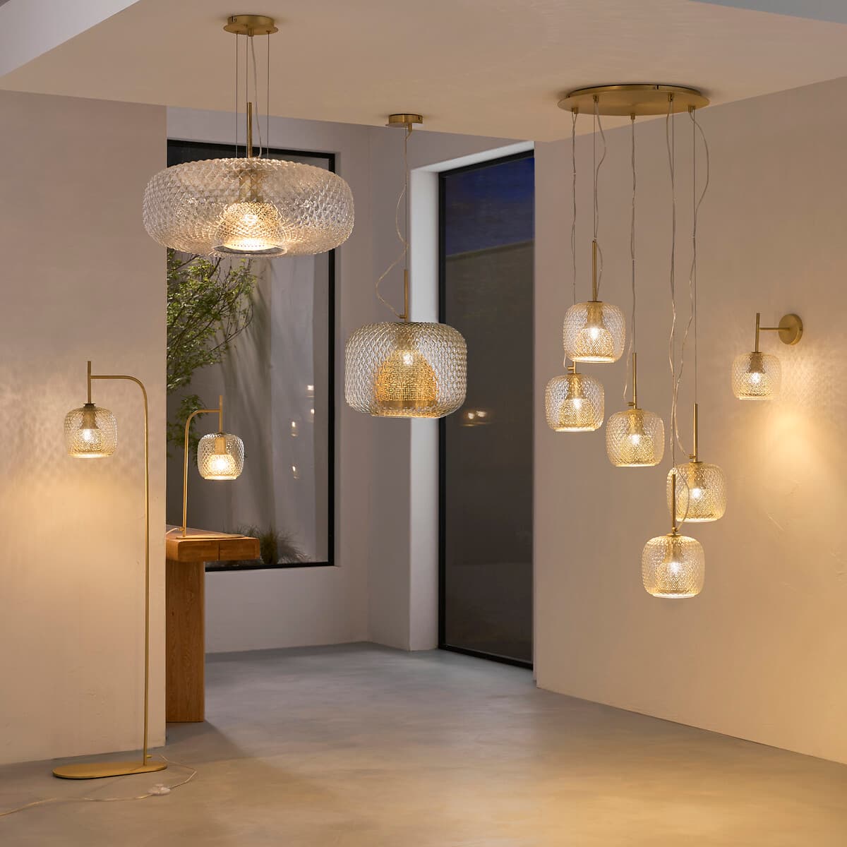 lámpara colgante vidrio texturizado, lámpara techo dorada moderna