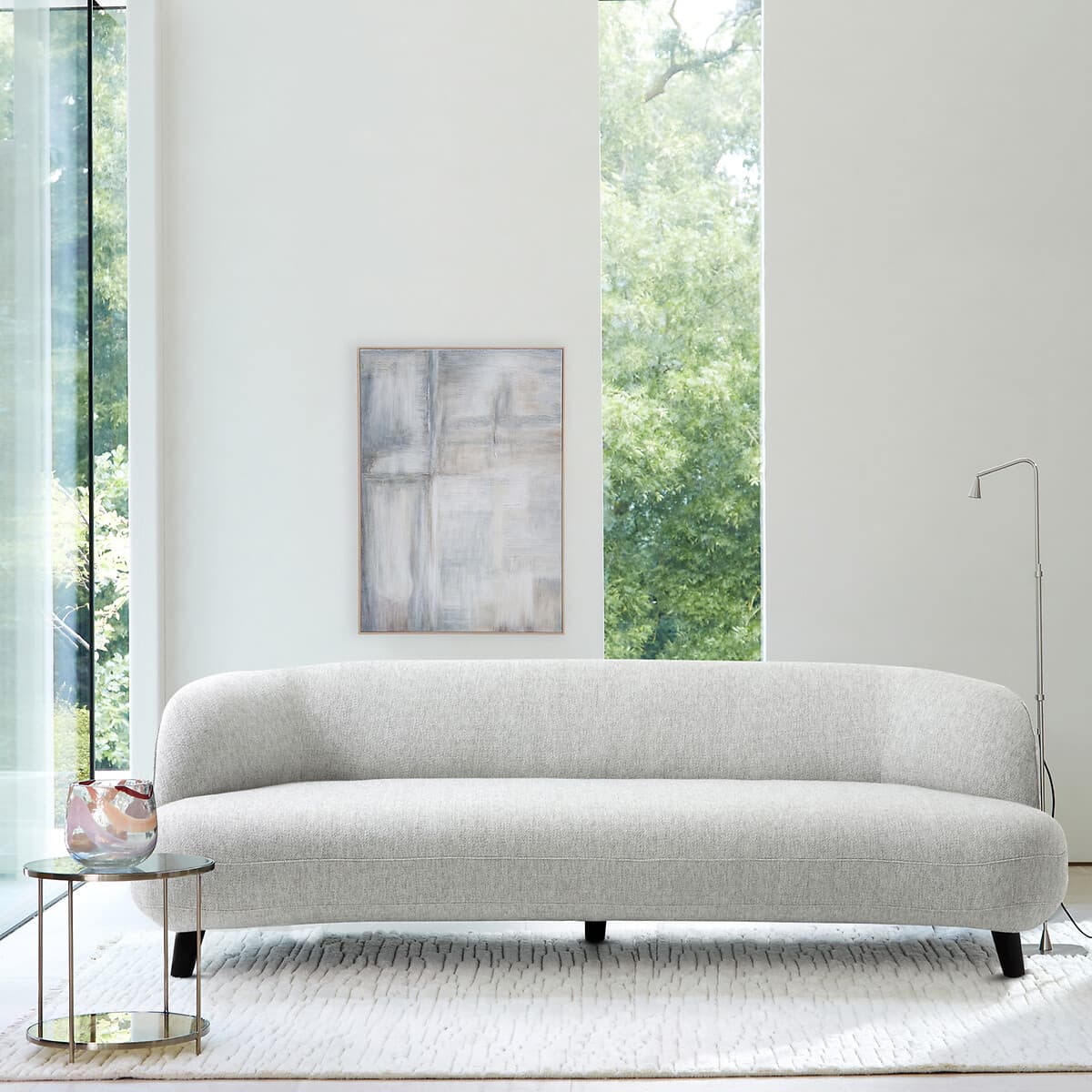 sofá curvo moderno, sofá 3 plazas gris claro