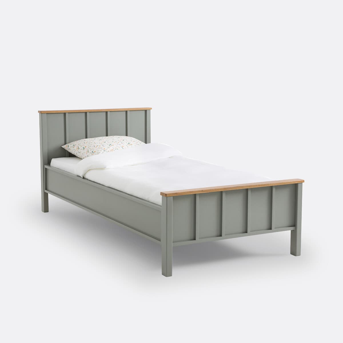 Cama individual de madera gris y roble