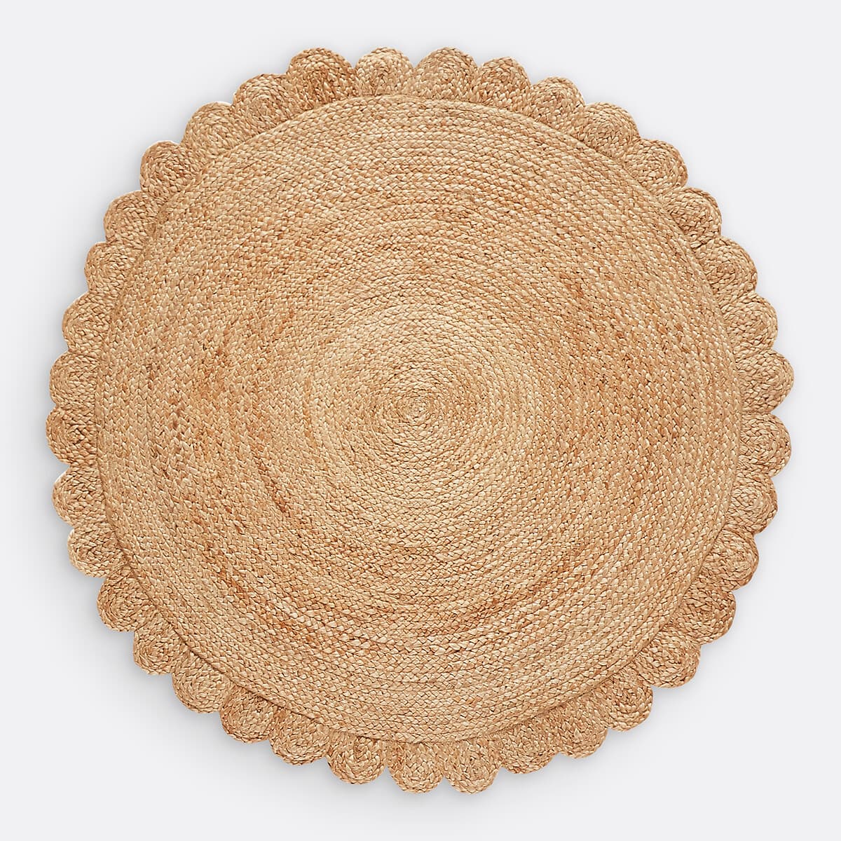 Alfombra redonda de yute con borde festoneado