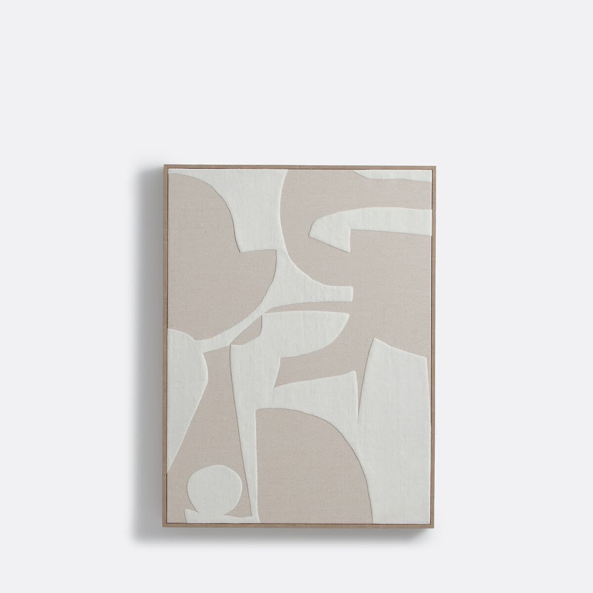 Cuadro abstracto beige y blanco con marco de madera