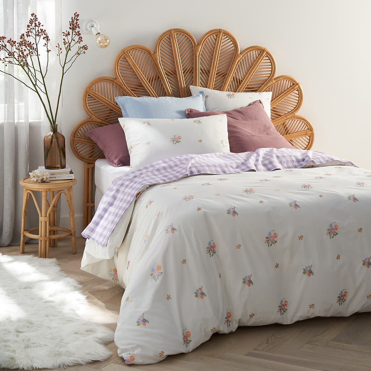 cabecero ratán forma abanico, cabecero cama estilo boho