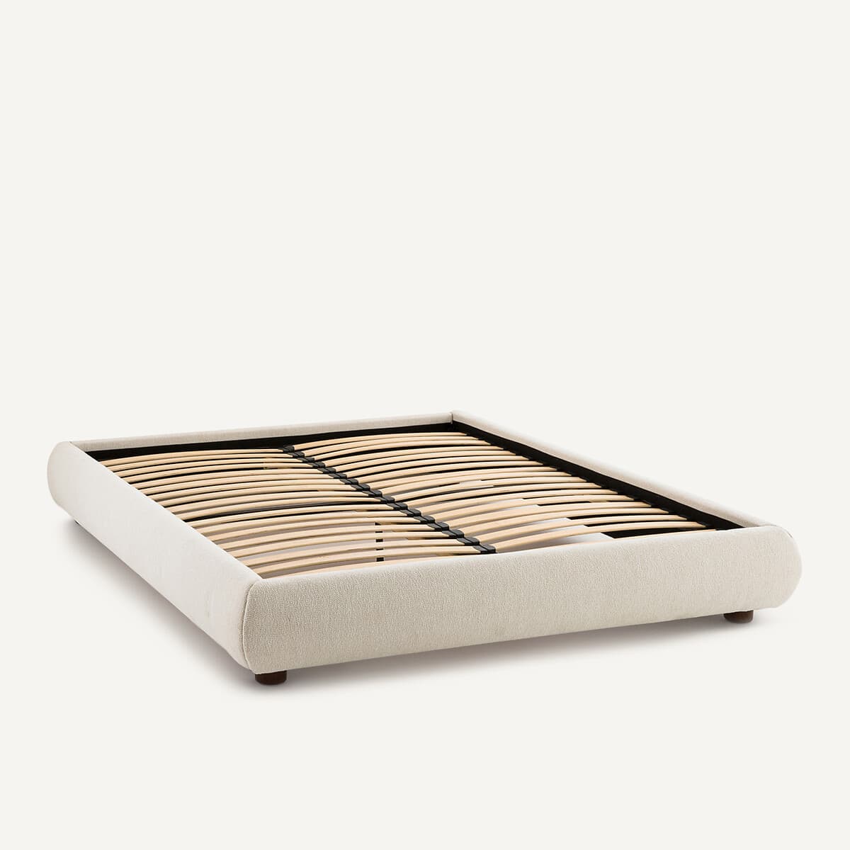 Estructura de Cama Tapizada Beige con Listones de Madera