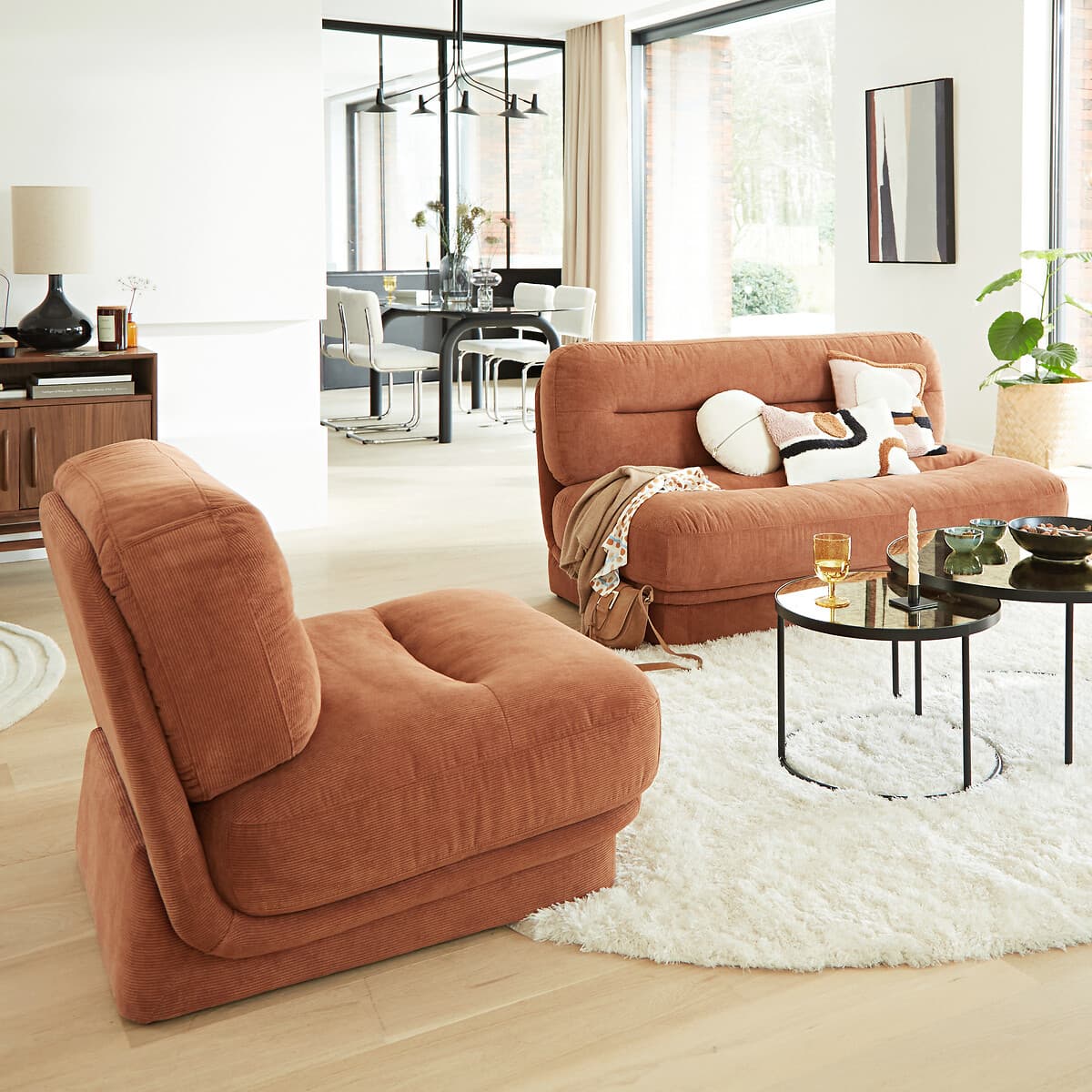sofá modular marrón, sillón individual moderno