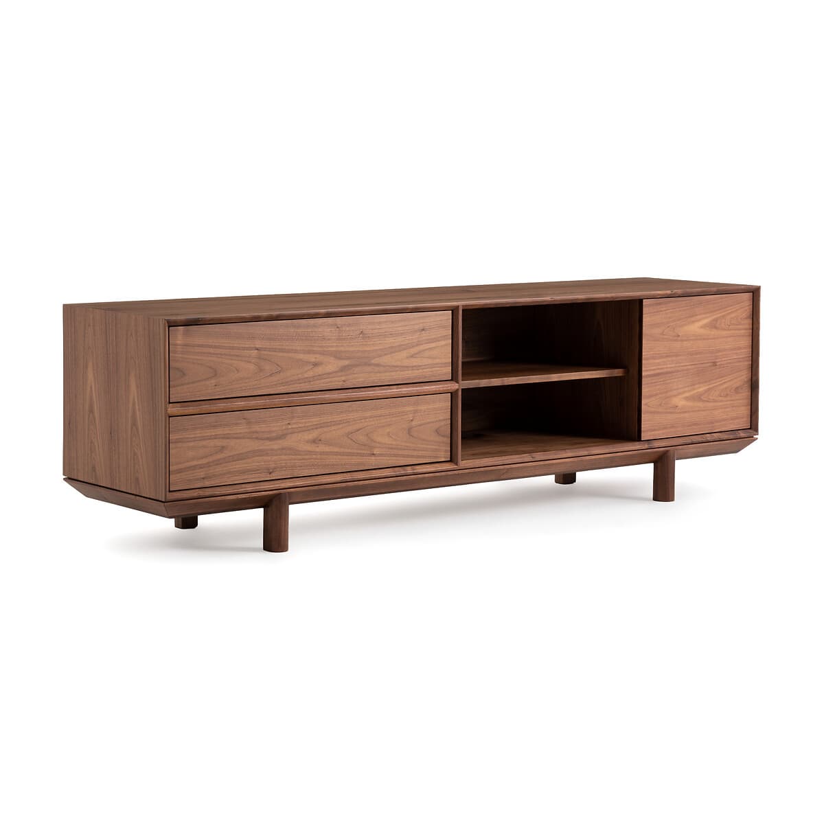 Aparador de madera de nogal con cajones y estantes