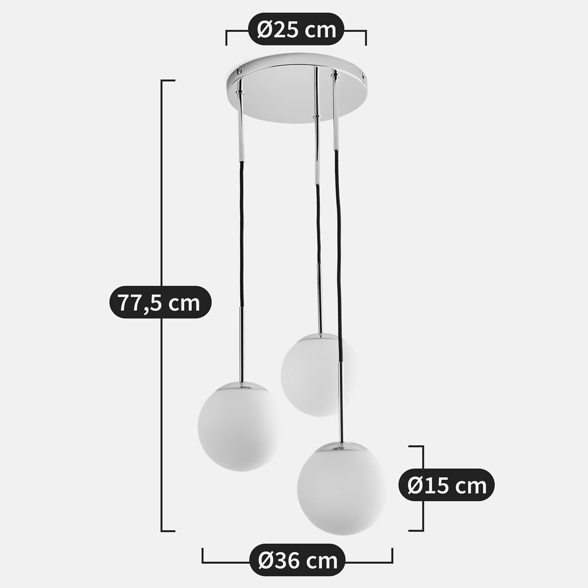 Lámpara de techo colgante con tres globos blancos