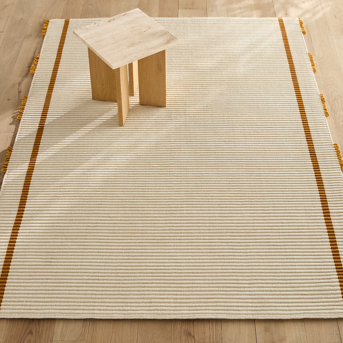 alfombra algodón rayas beige, alfombra salón estilo nórdico