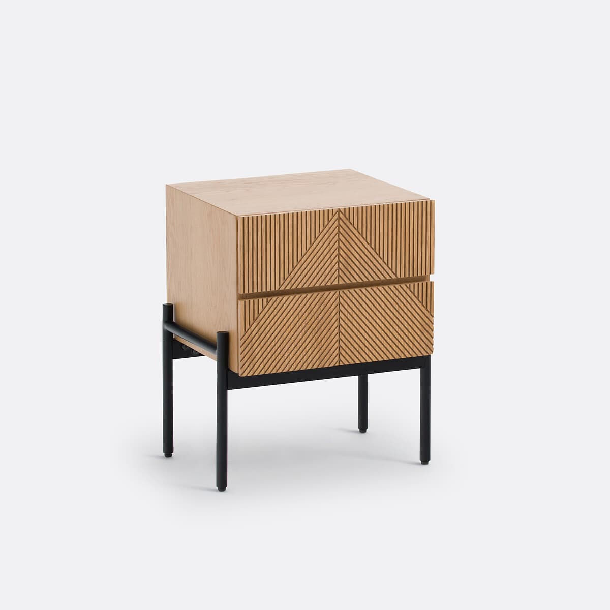 Mesita de Noche Madera Clara y Metal Negro