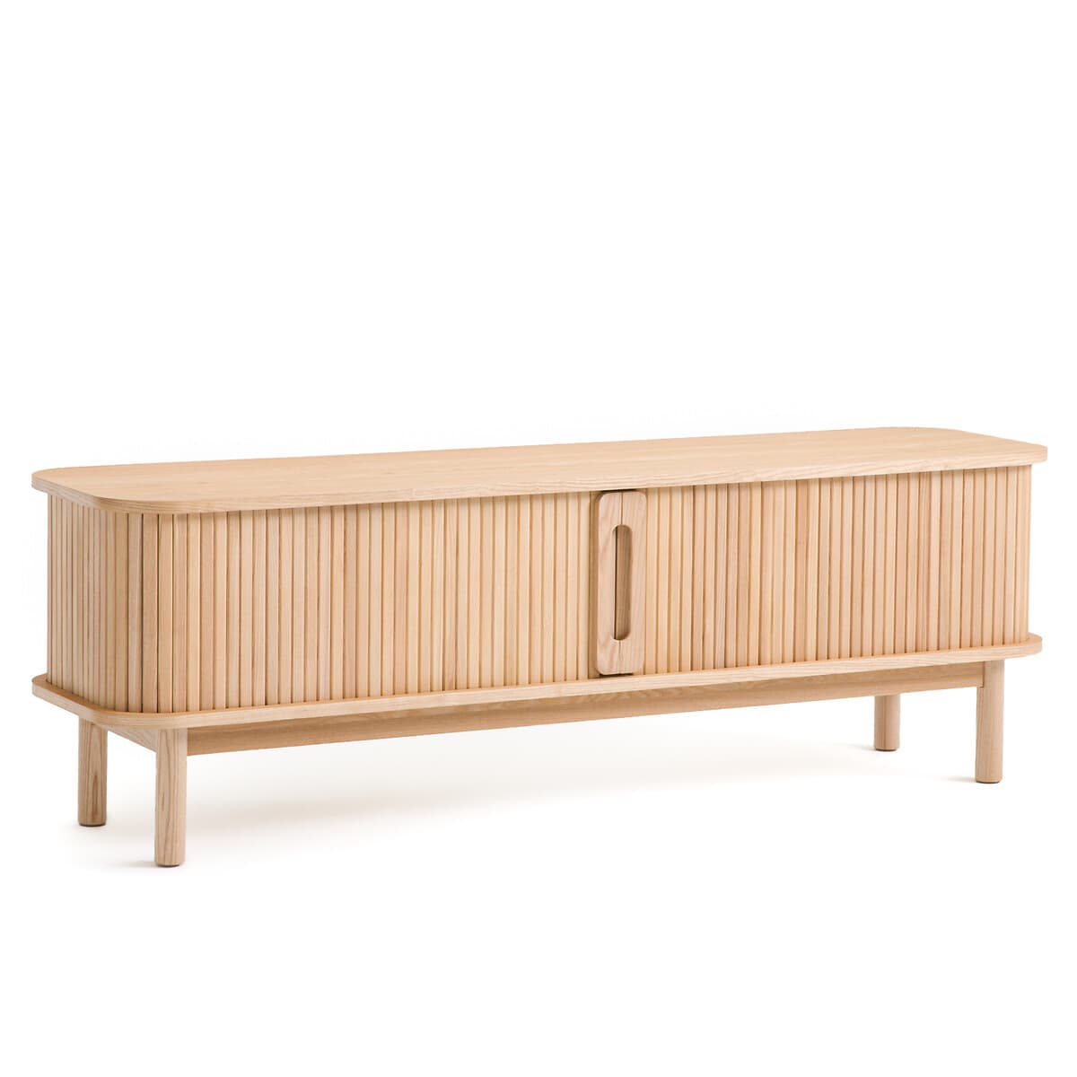 Aparador bajo de madera clara con puerta corredera