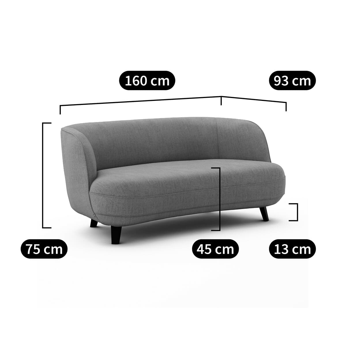 Sofá de 2 plazas tapizado gris