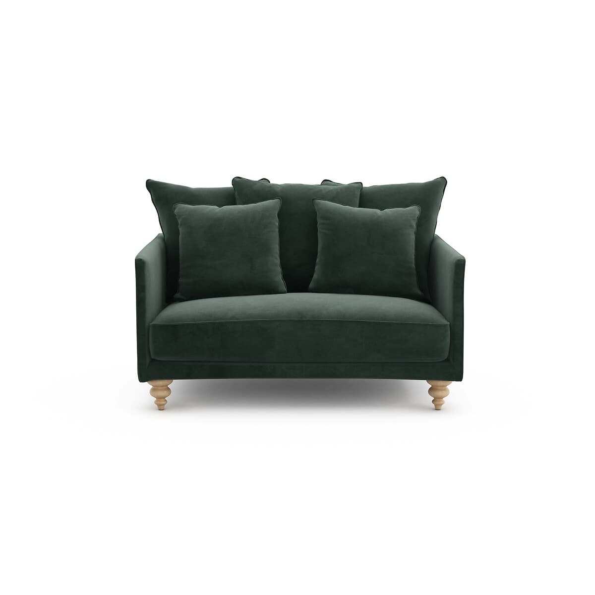 Sofá biplaza tapizado en terciopelo verde oscuro