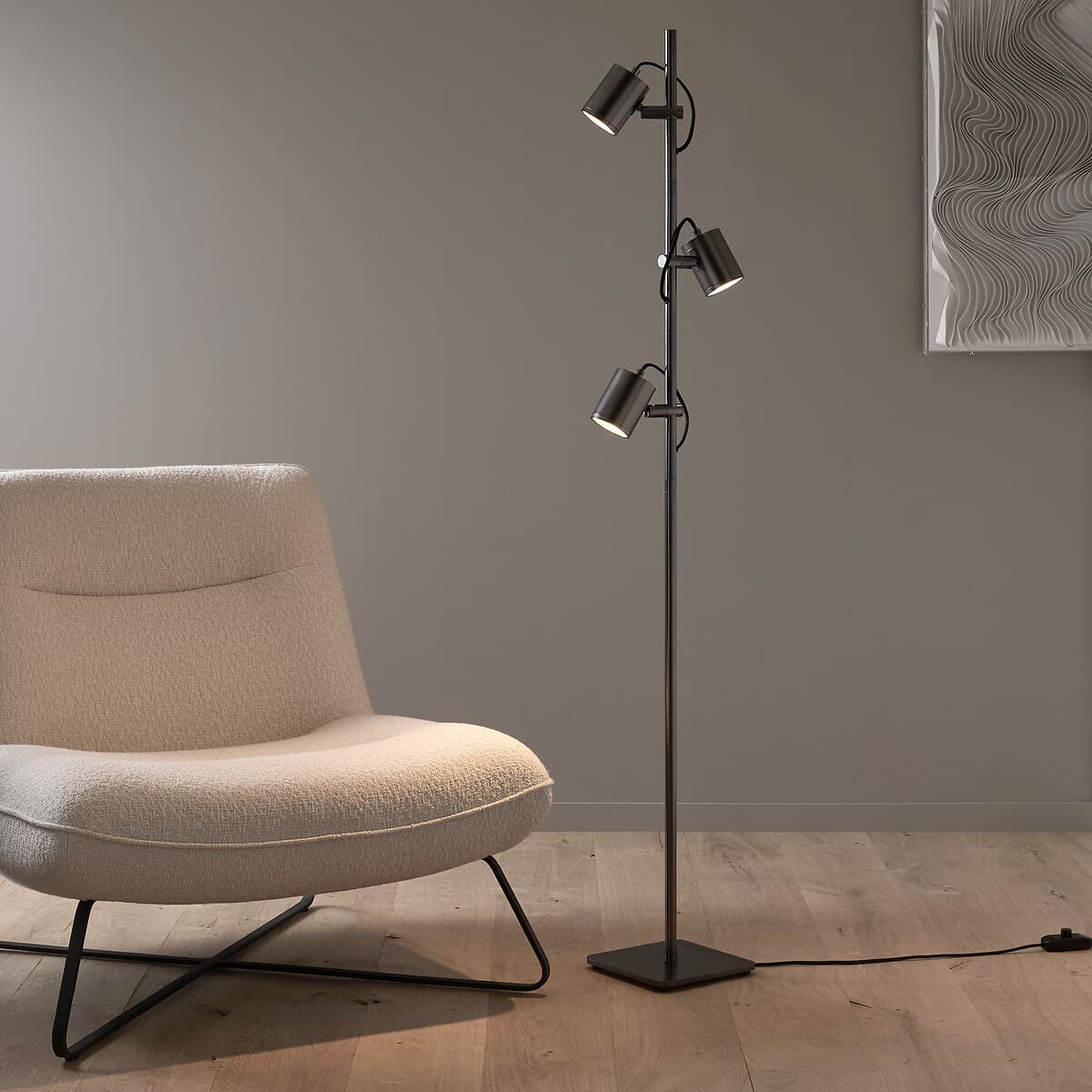 lámpara de pie negra diseño moderno, lámpara pie focos orientables