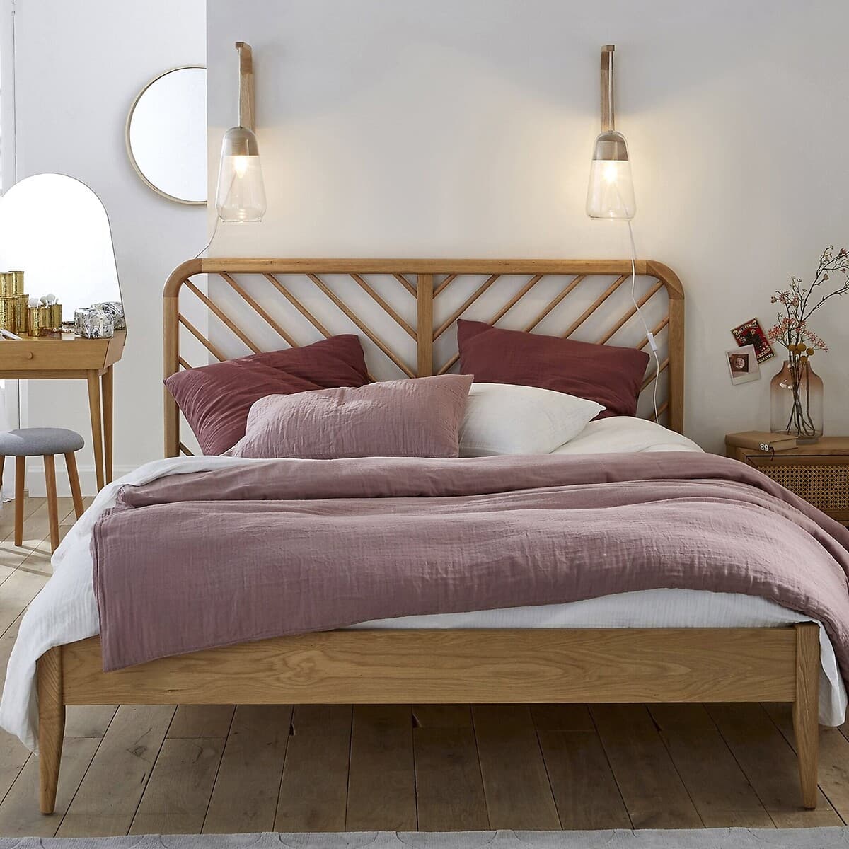cama matrimonio madera clara, cama diseño nórdico