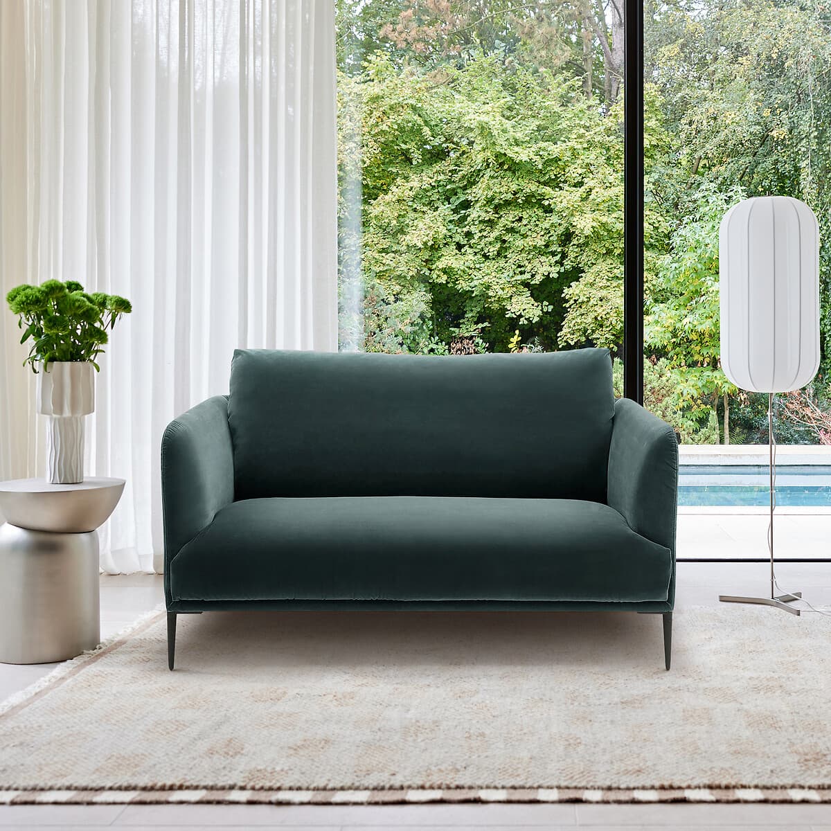 sofá verde oscuro moderno, sofá terciopelo dos plazas