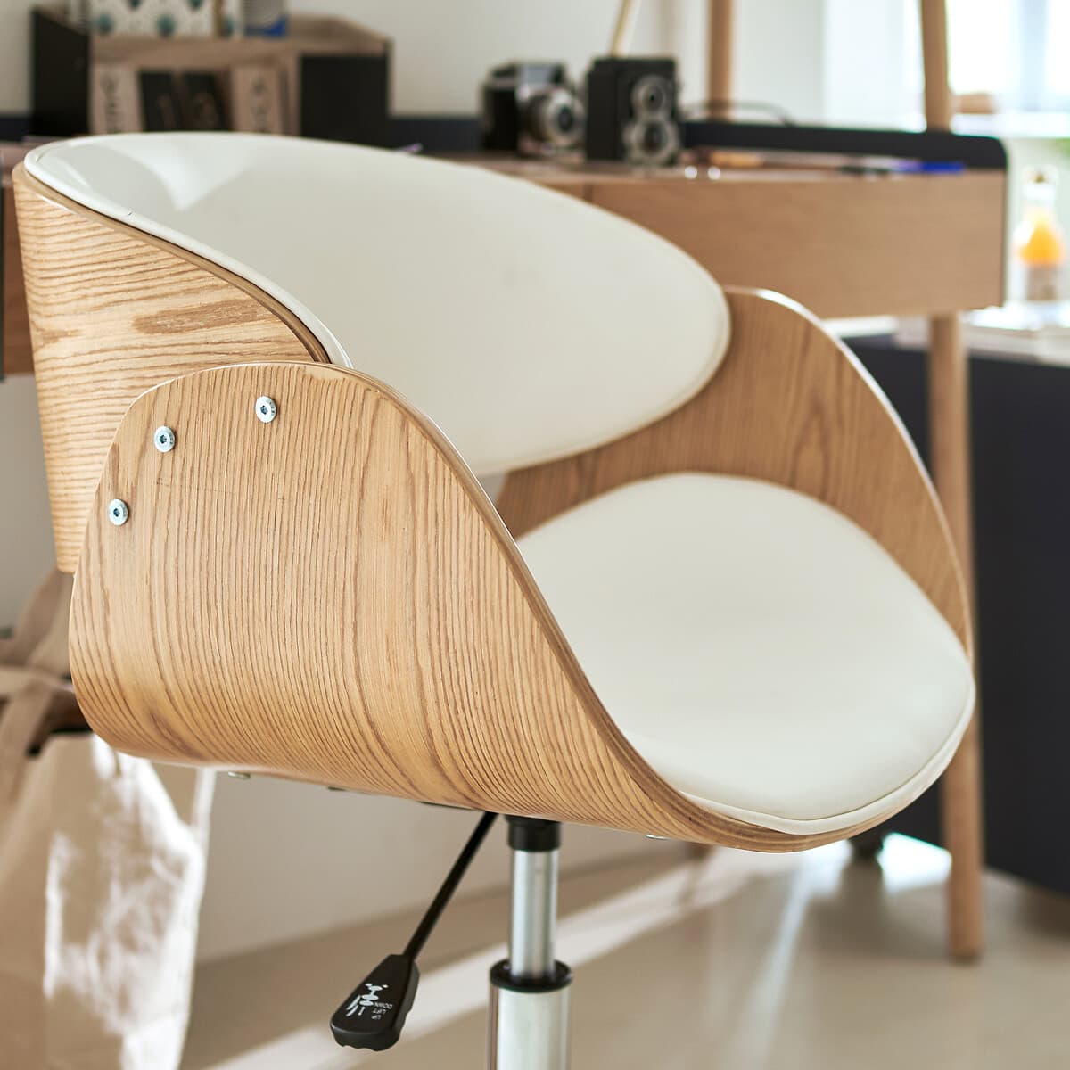 silla escritorio madera clara, silla oficina diseño ergonómico