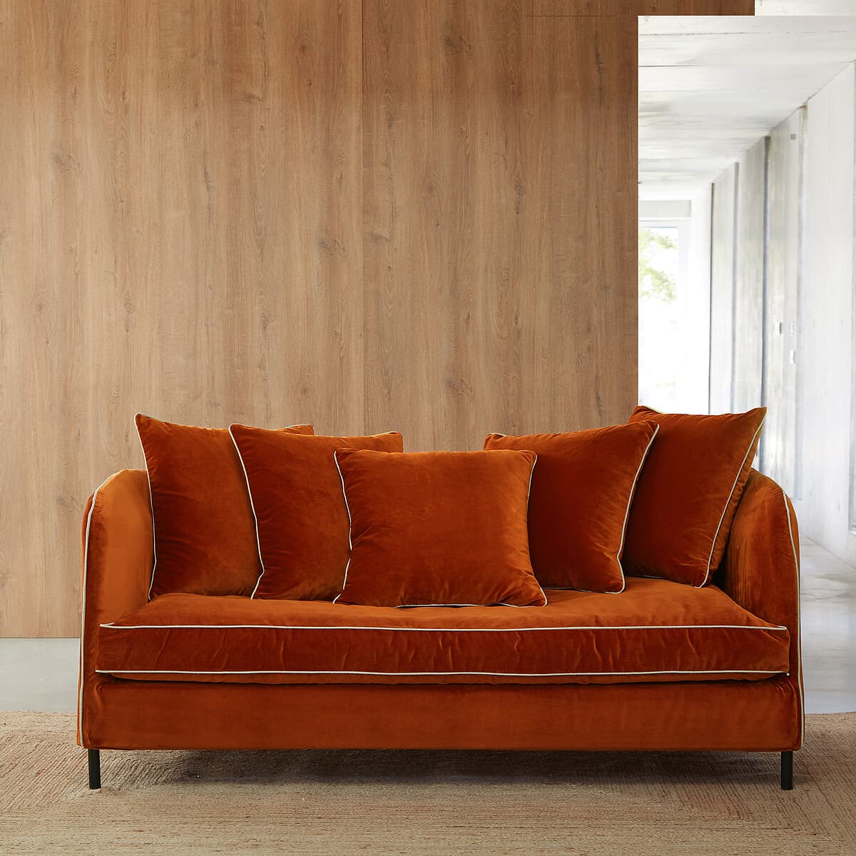 sofa pequeño terciopelo naranja, sofa dos plazas moderno
