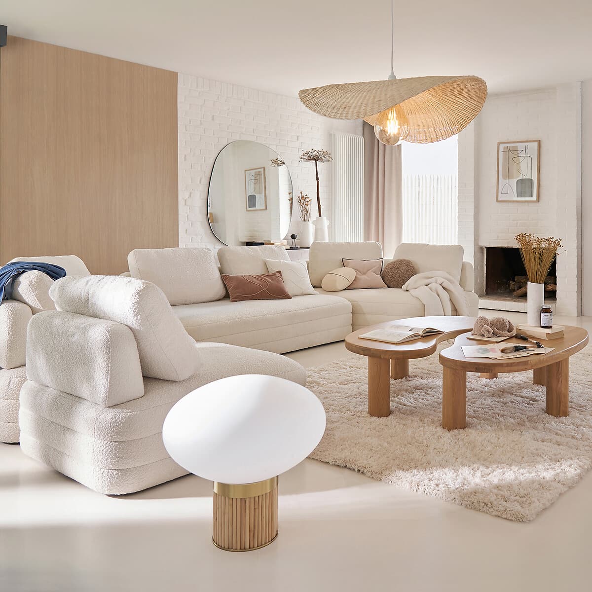 sofá esquinero modular blanco, sofá bouclé moderno