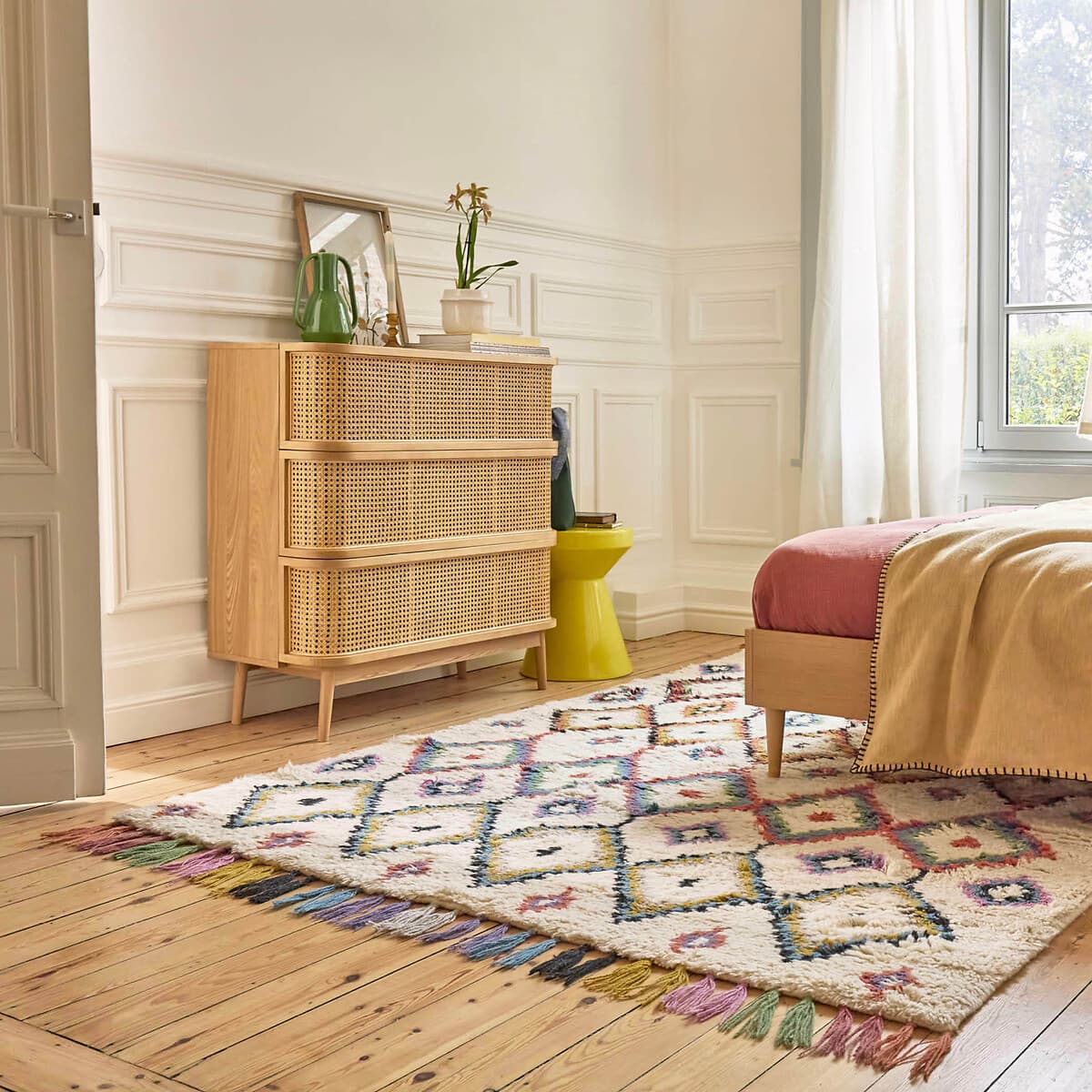 cómoda madera clara ratán, cómoda estilo escandinavo