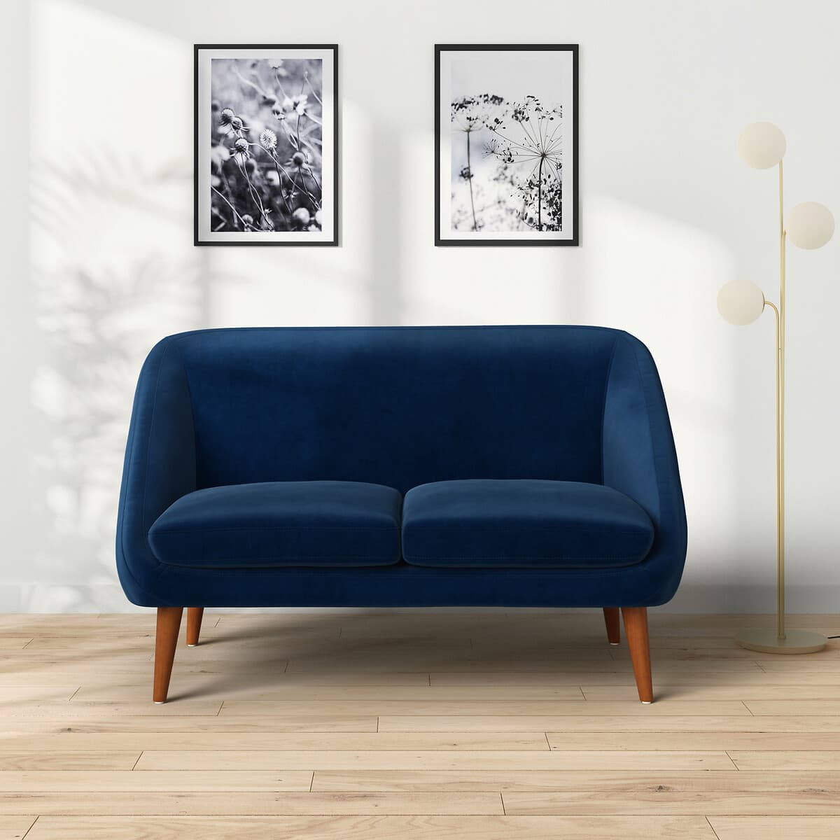 sofá pequeño terciopelo azul, sofá 2 plazas moderno