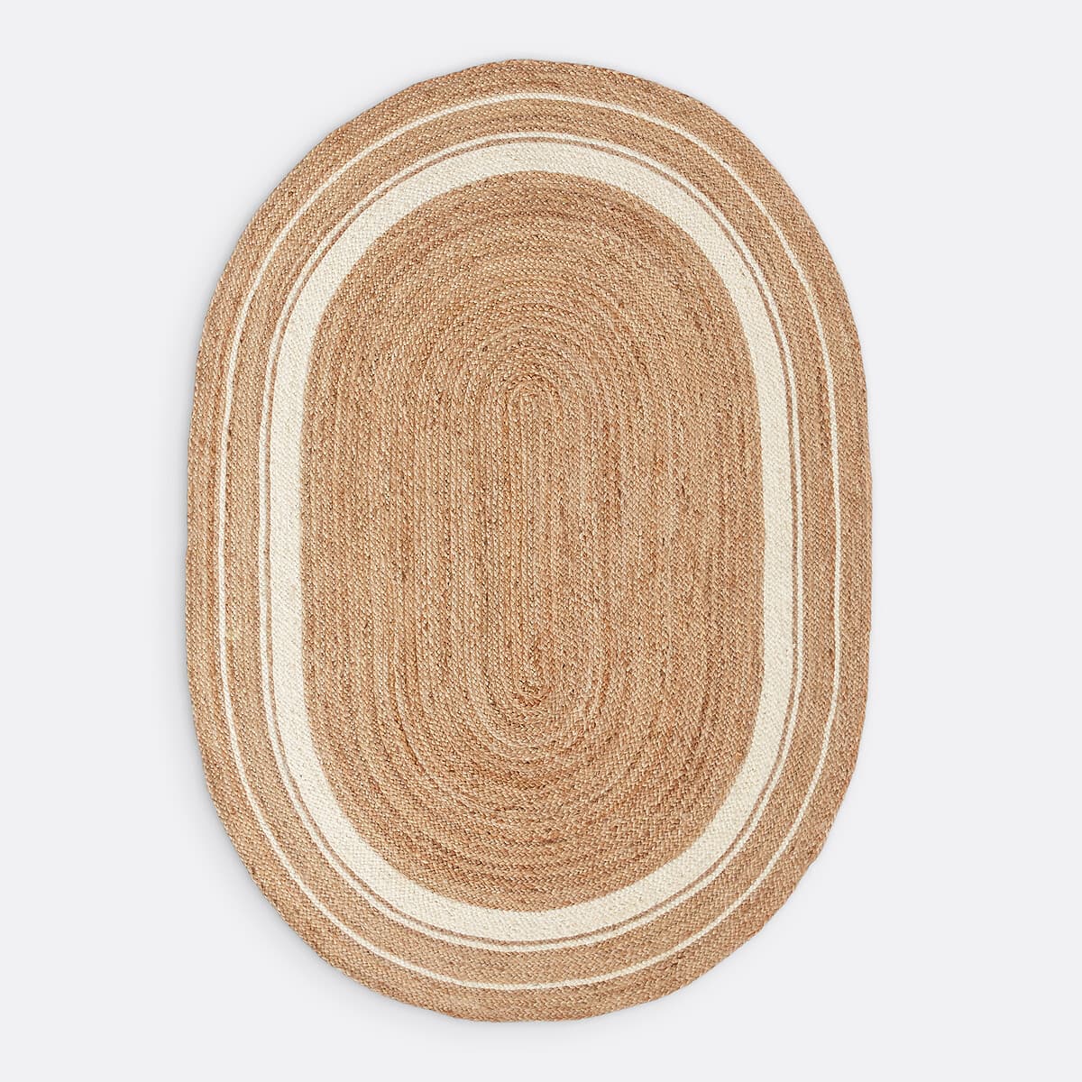 Alfombra ovalada de yute natural con borde blanco