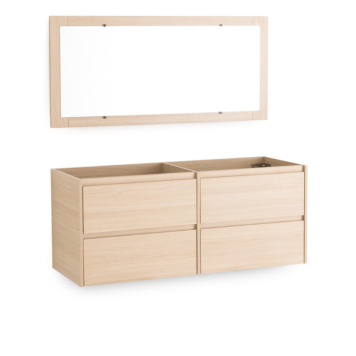 Mueble de baño con espejo de madera clara